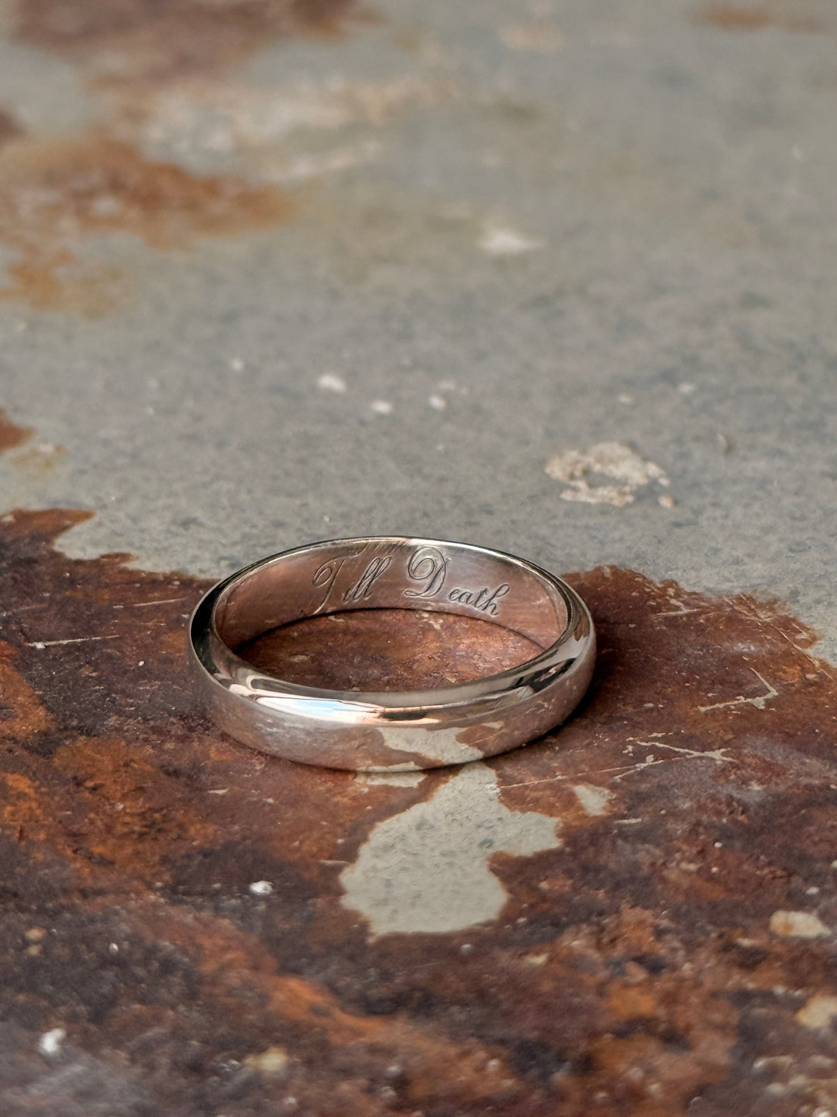 925 Sterling Silver Hidden Note ~ Till Death Engraved 4MM Band Daily Wear Ring- Couple Ring