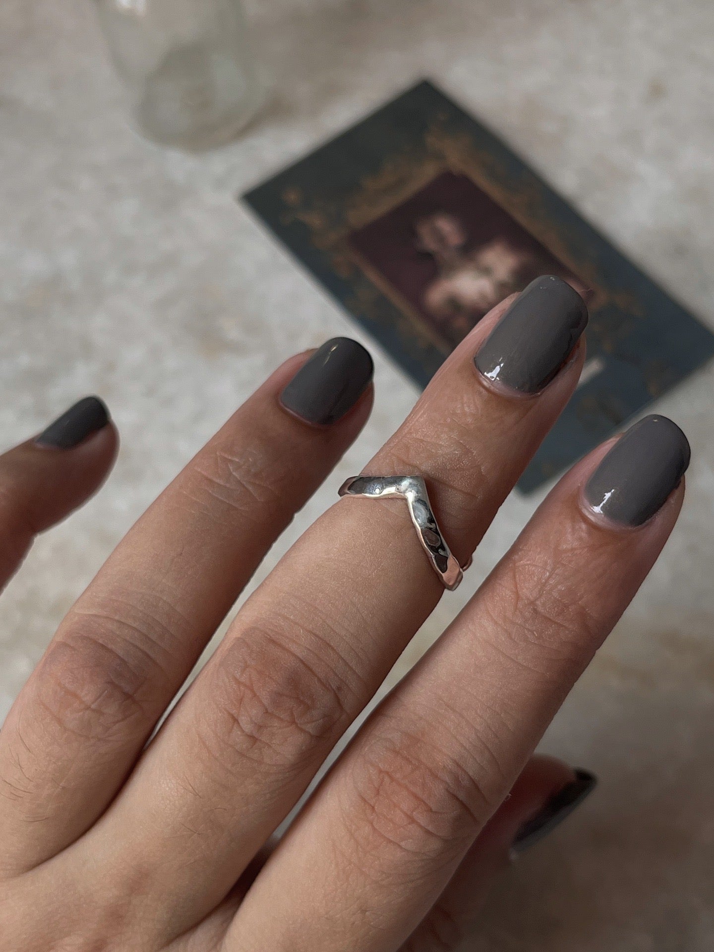 V Hammered Mid / Little Finger Adjustable 925 Sterling Silver Ring