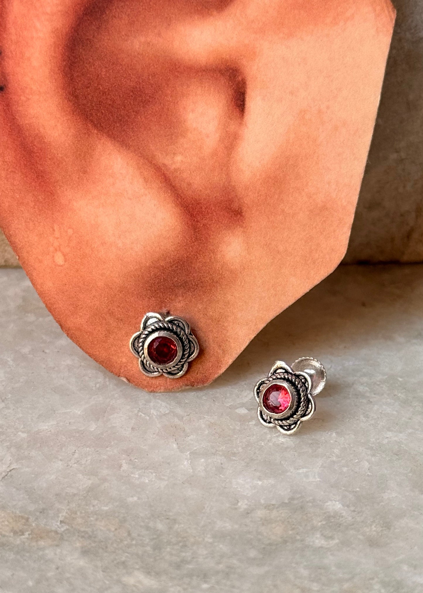 925 Sterling Silver South Screw Pink Cz Flower Studs