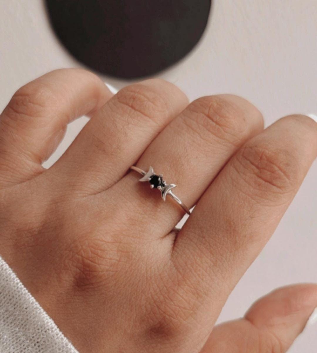 Silver Ring with Black Onyx Moon Phases Design