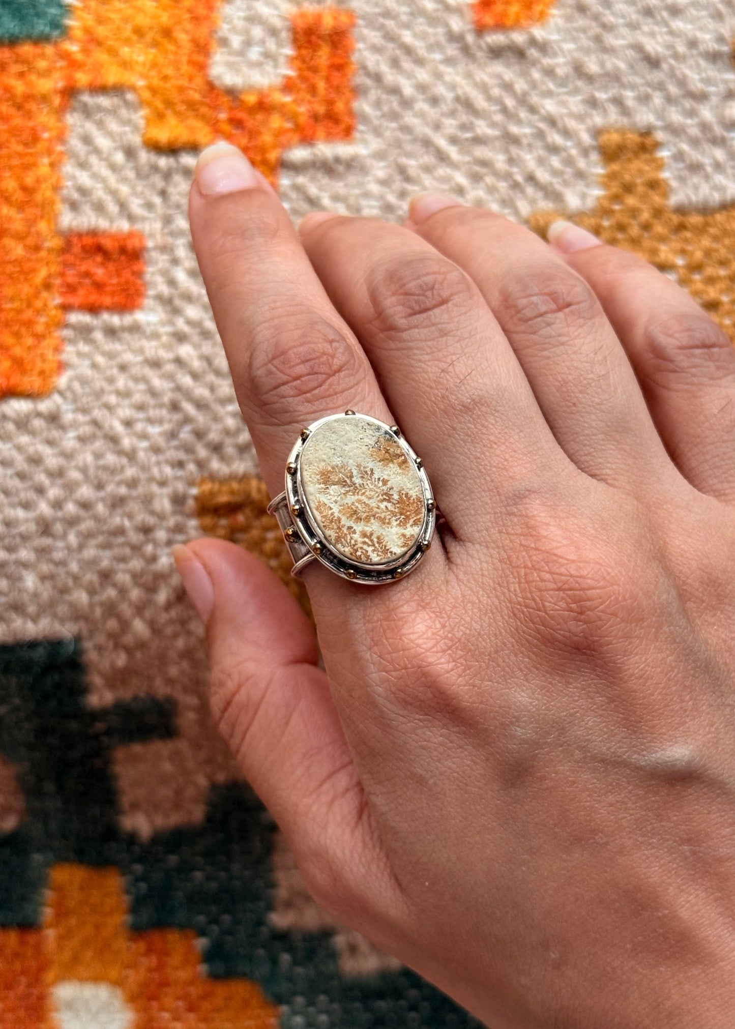 925 Sterling Silver Picture Jasper Boho Statement Ring