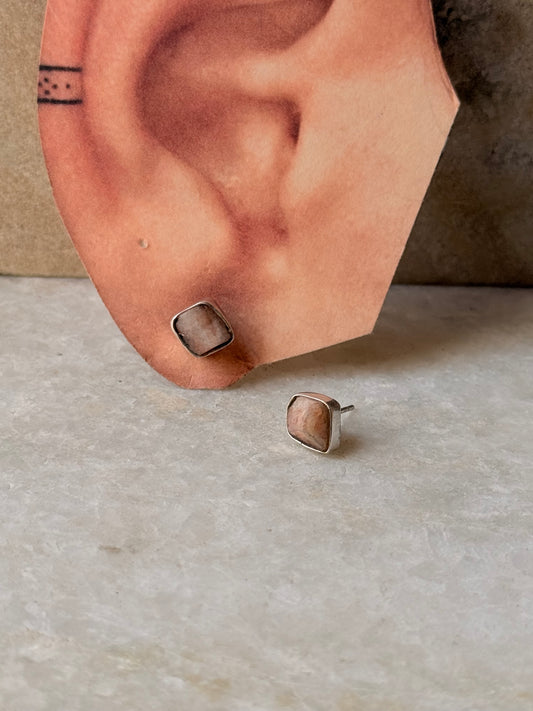 925 Sterling Silver Sunstone Raw Uncut Studs Earrings