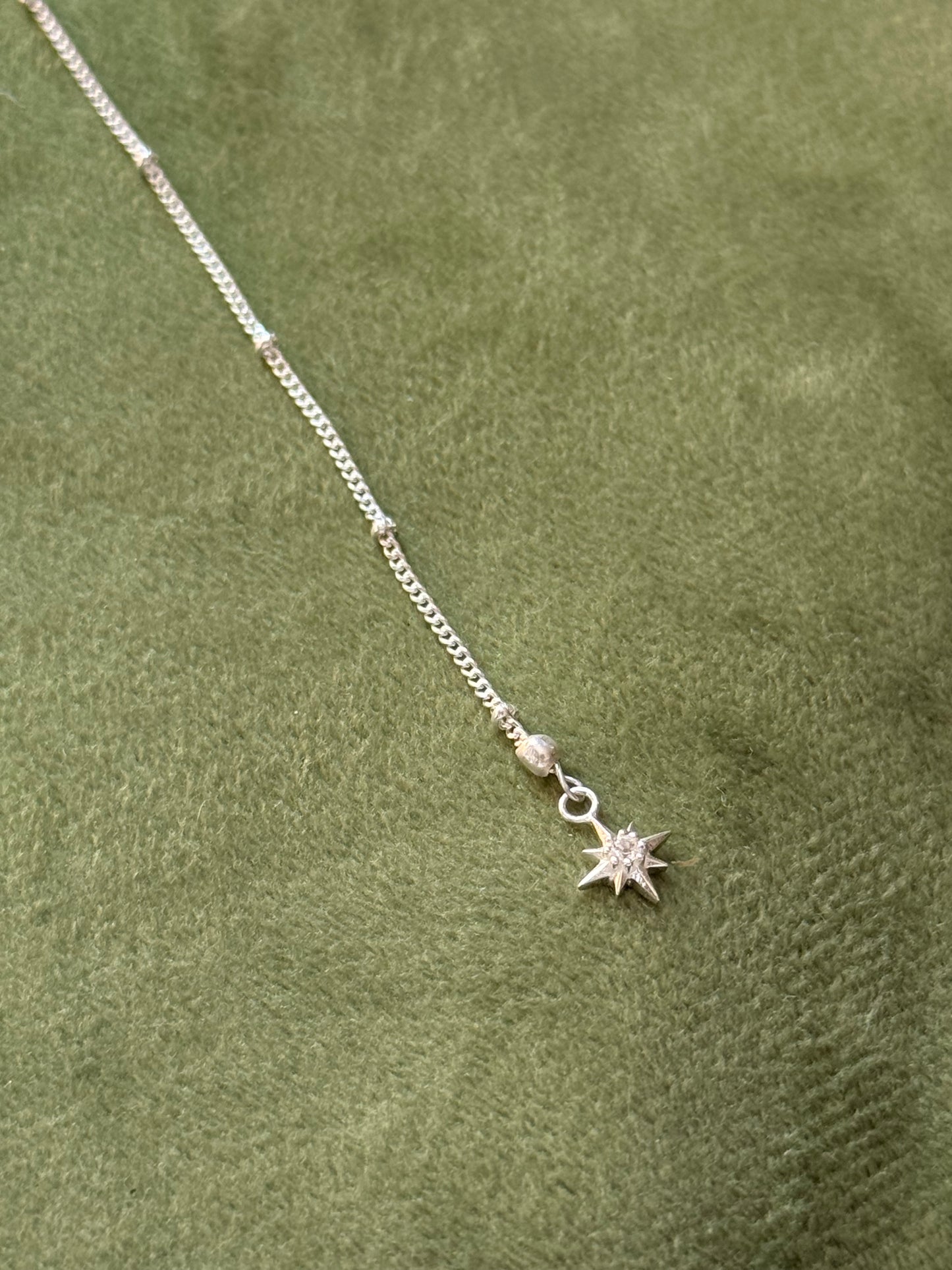 925 Sterling Silver White Topaz North Star Charm ~Cable Dot Handcrafted Mid Lariat Necklace