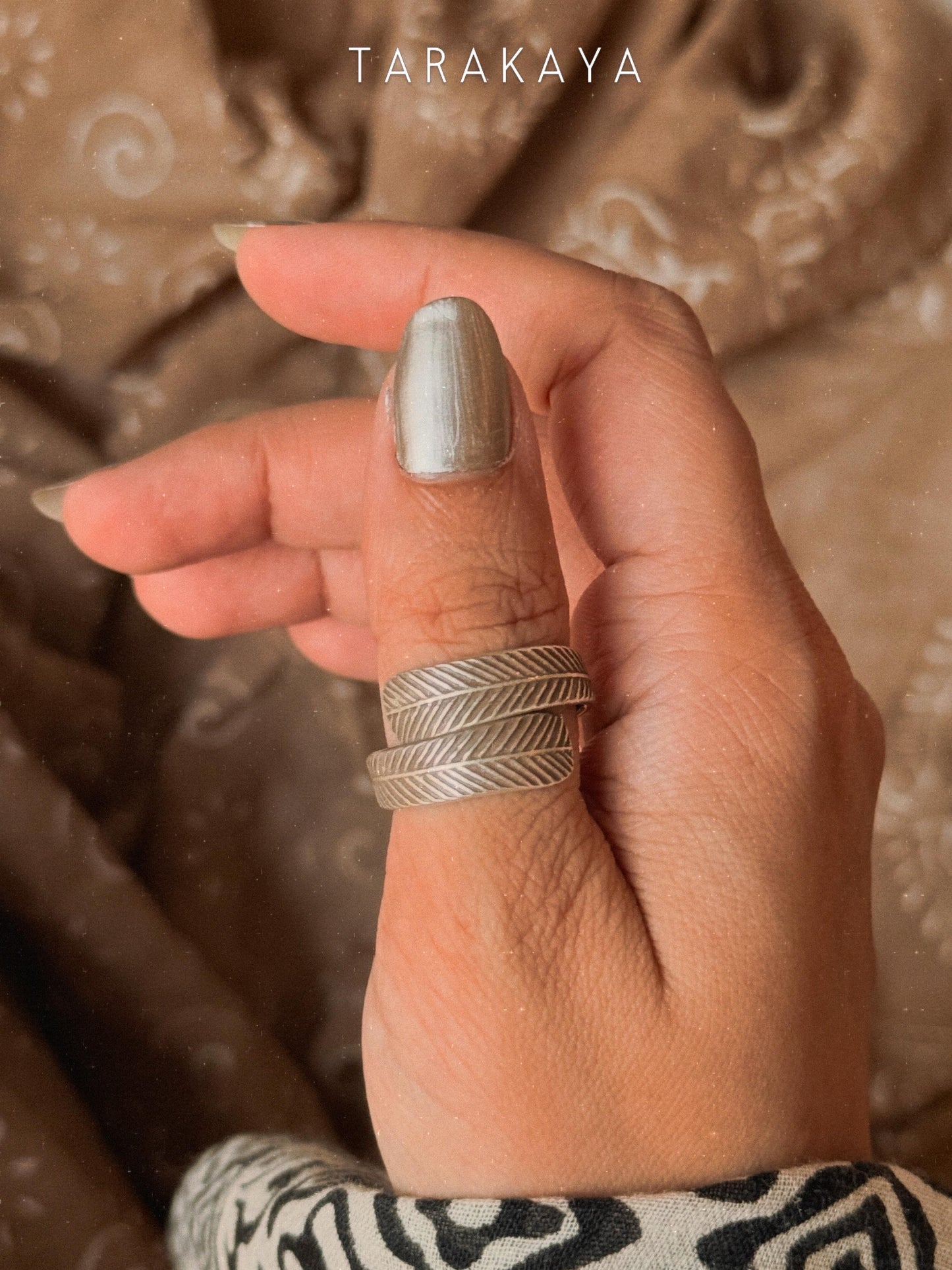 925 Sterling Silver Bohemian Dessert Spirit - Leaf Textured Wrap Hill Tribe Handcrafted Adjustable Ring