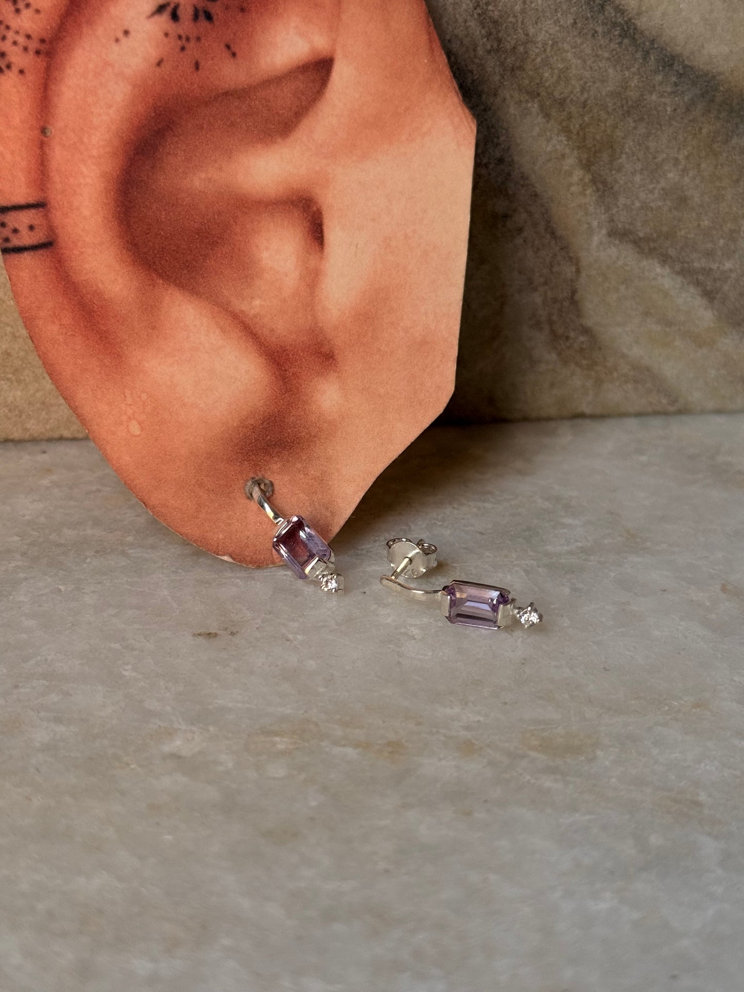 925 Sterling Silver Amethyst Square Studs Earrings