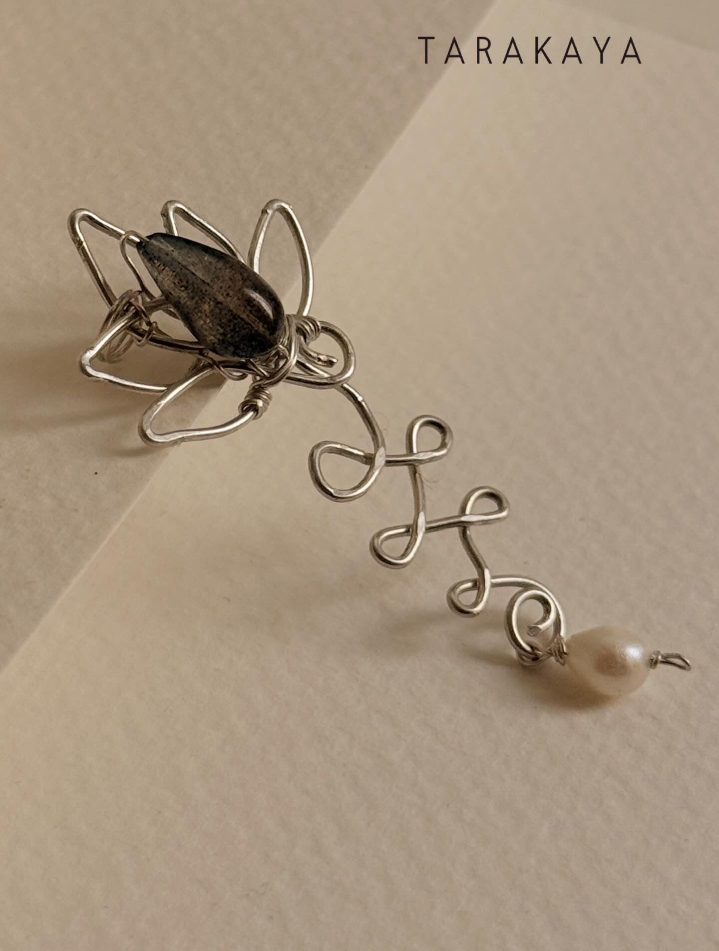 925 Sterling Silver Lotus Unalome - Labradorite & Pearl Wire Wrapped Handcrafted Pendant