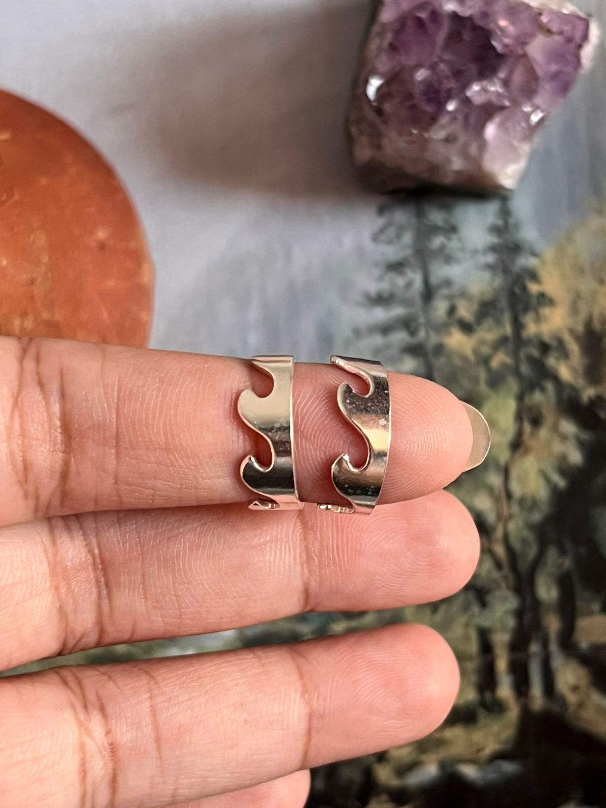 Pure silver toe ring with wavy pattern