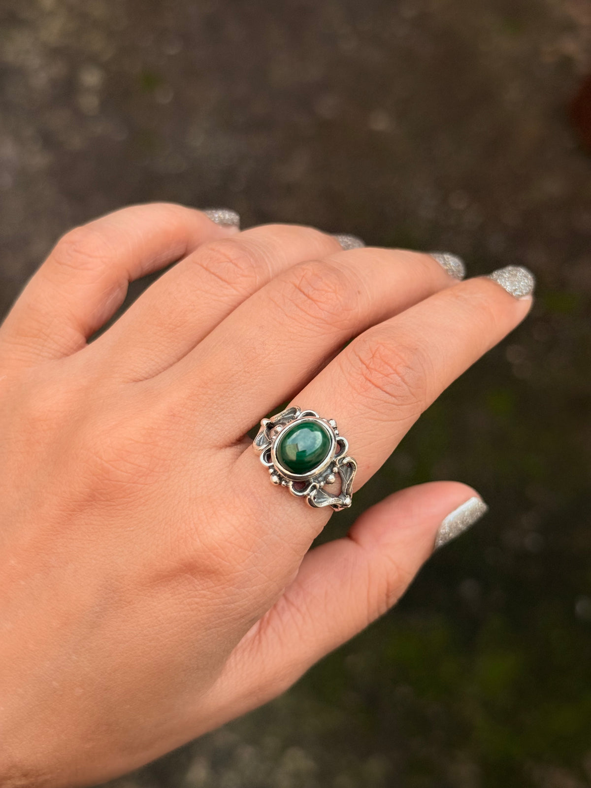 925 Sterling Silver Malachite Boho Statement Ring