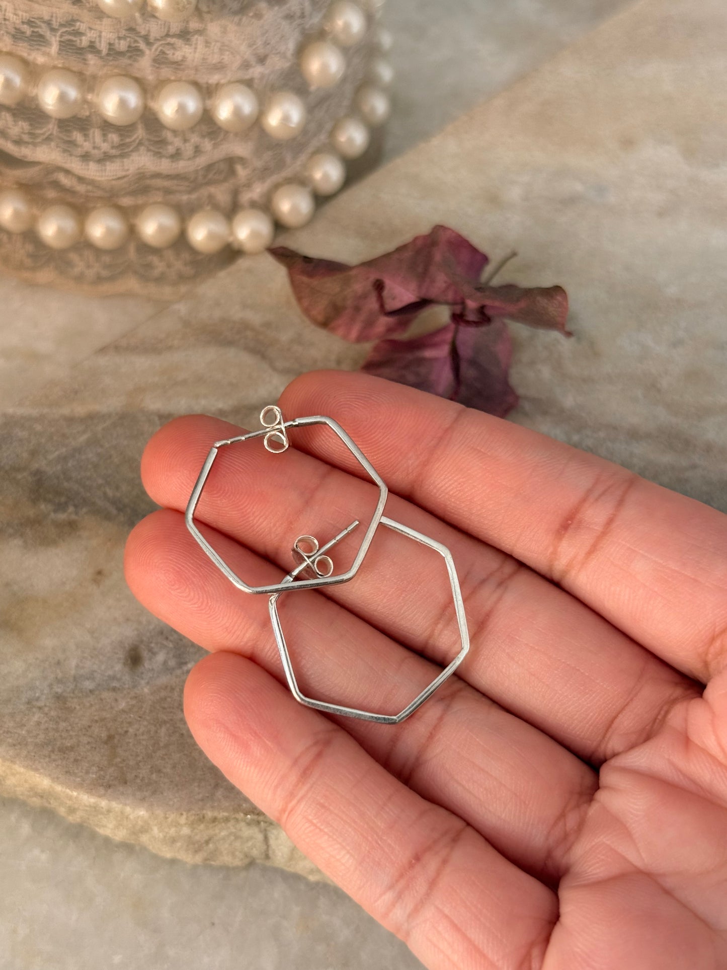 925 Sterling Silver Hexagon Plain Hoops