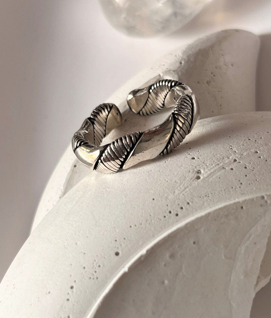 Elegant double design silver band unisex ring with sleek finish