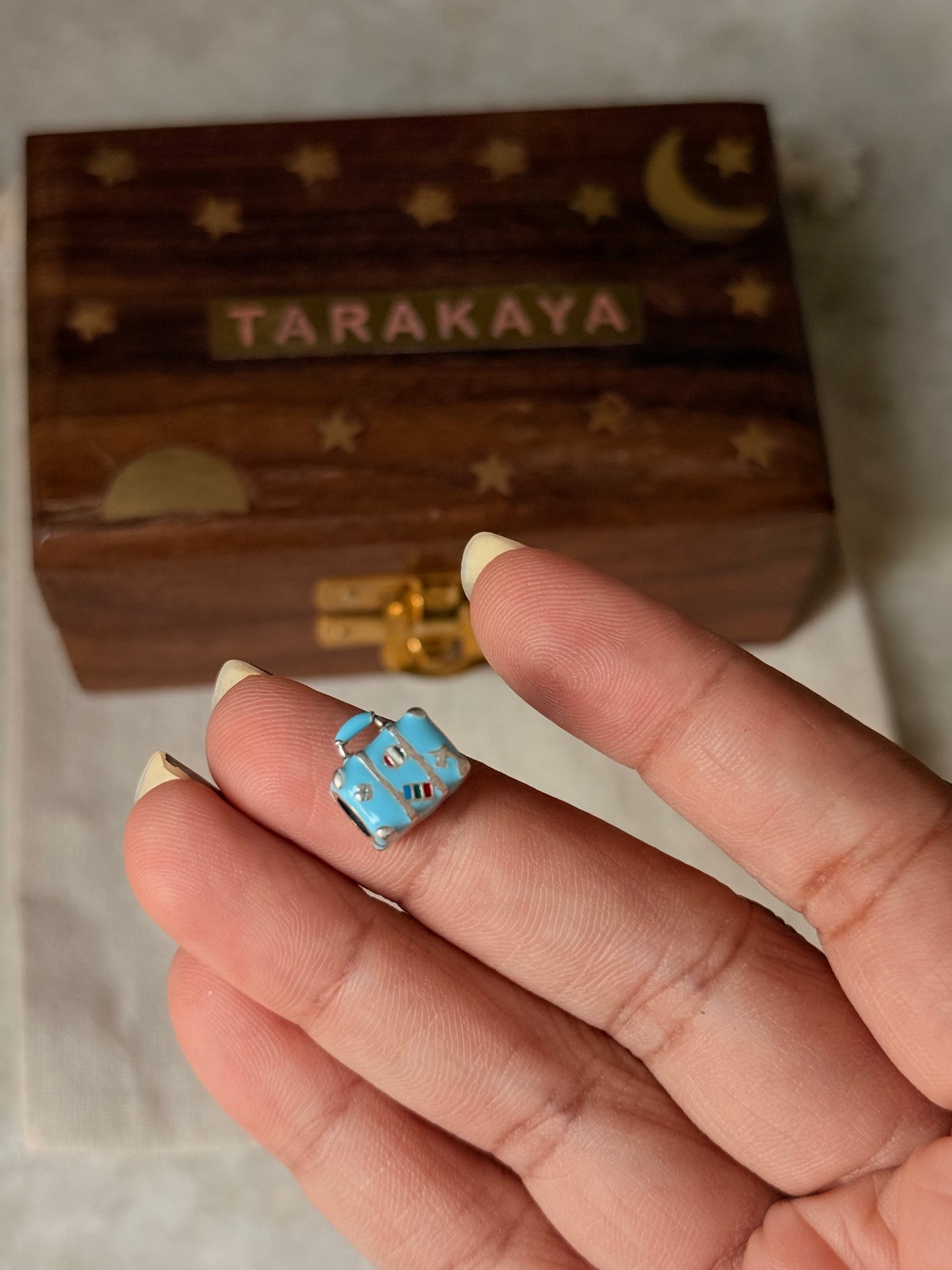 925 Sterling Silver Traveller Luggage Suitcase Charm - Reusable as Pendant Handcrafted Rakhi