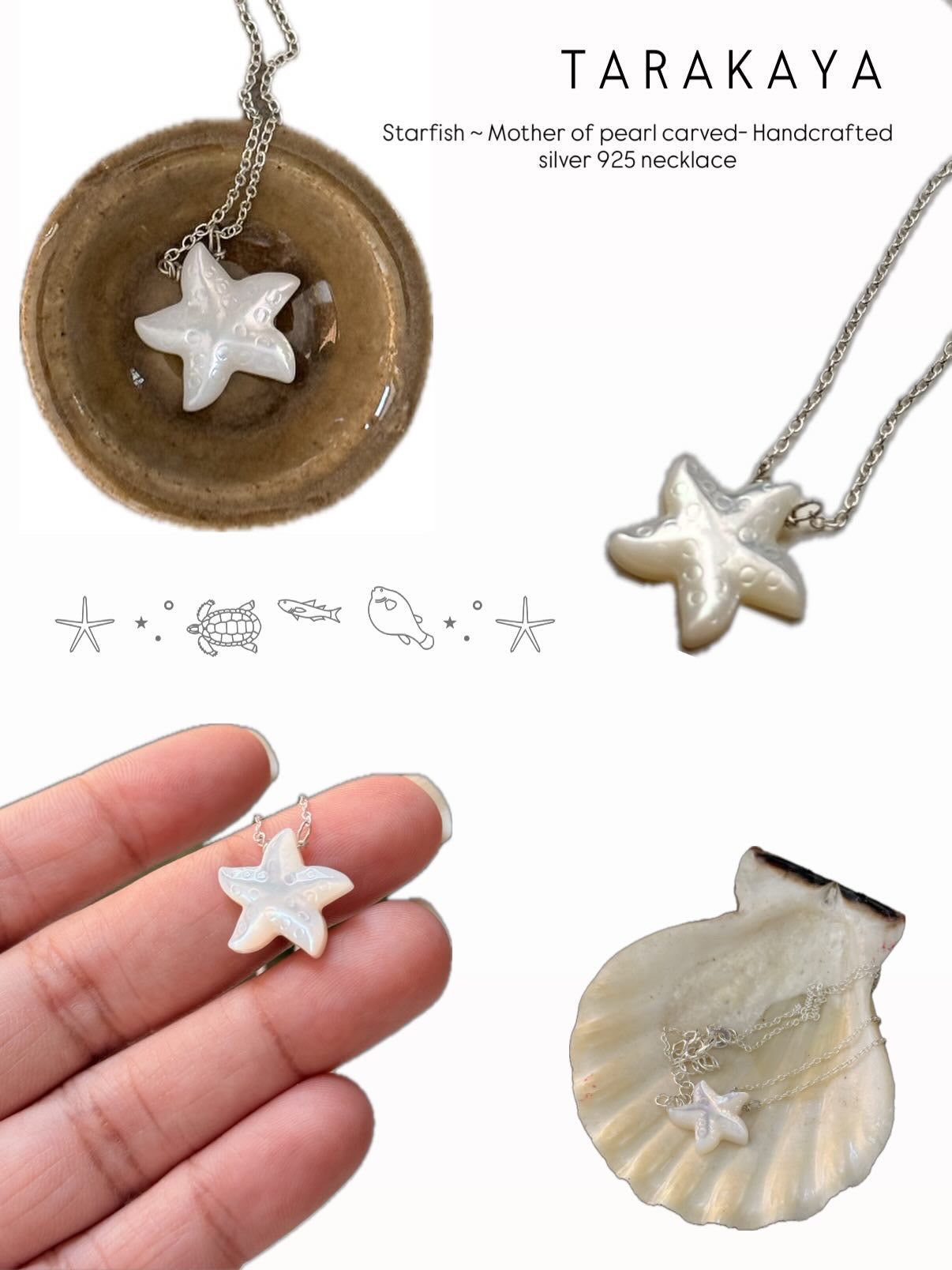 925 Sterling Silver Mother of Pearl Starfish Handcrafted Necklace