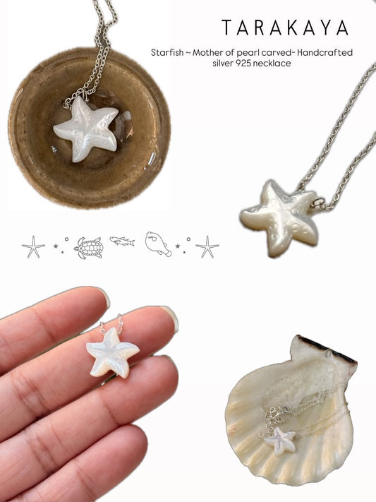 925 Sterling Silver Mother of Pearl Starfish Handcrafted Necklace