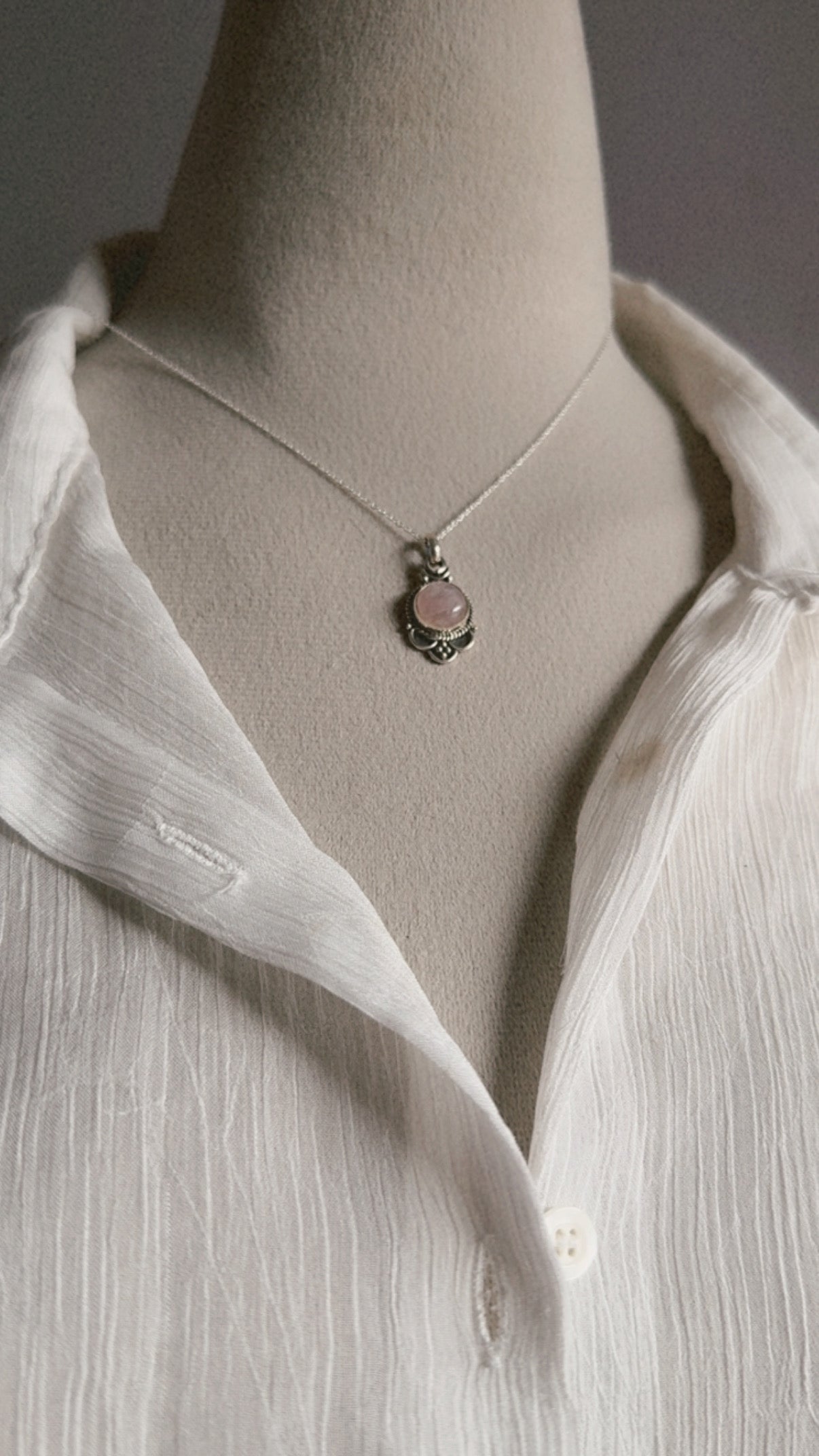 Rose Quartz Boho Round 925 Sterling Silver Pendant