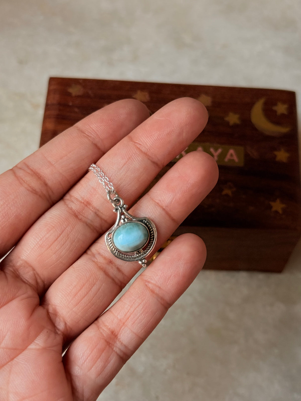 925 Sterling Silver Larimar Boho Necklace