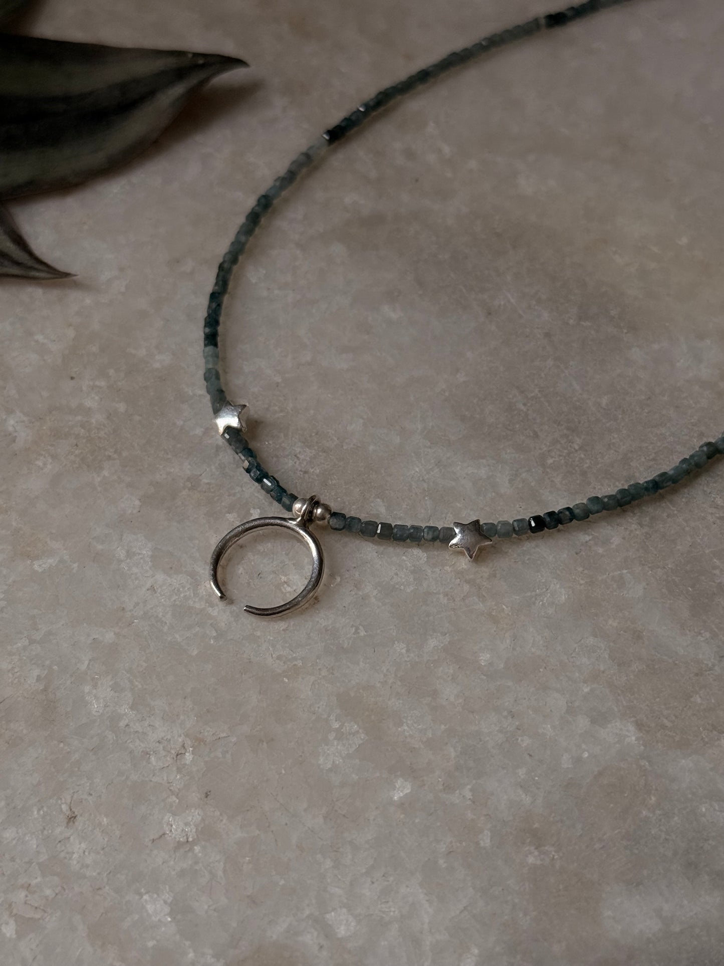 925 Sterling Silver Grandidierite Box Gradient, Star & Moon Handcrafted Necklace