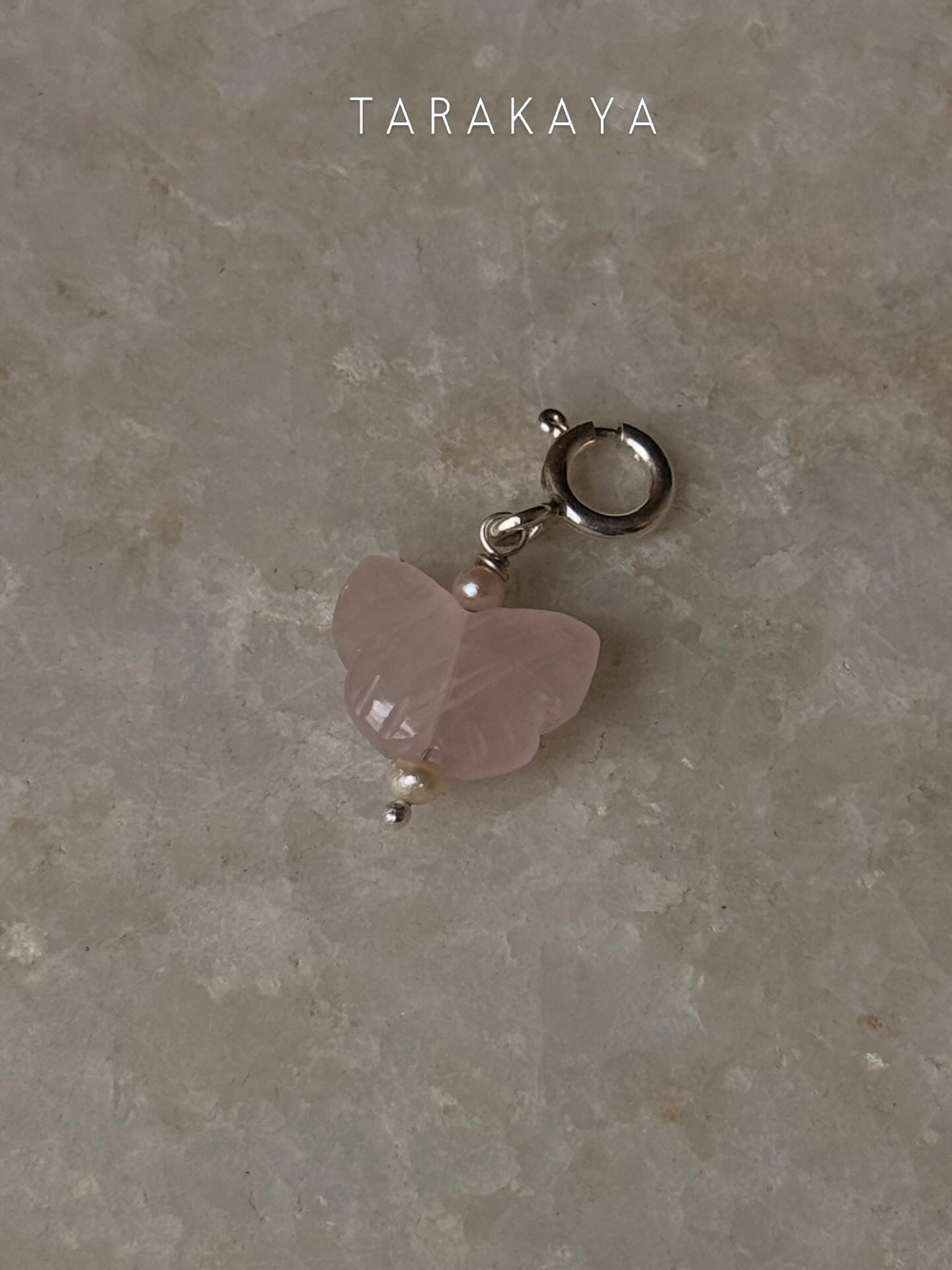 925 Sterling Silver Rose Quartz Butterfly With Pearls Charm