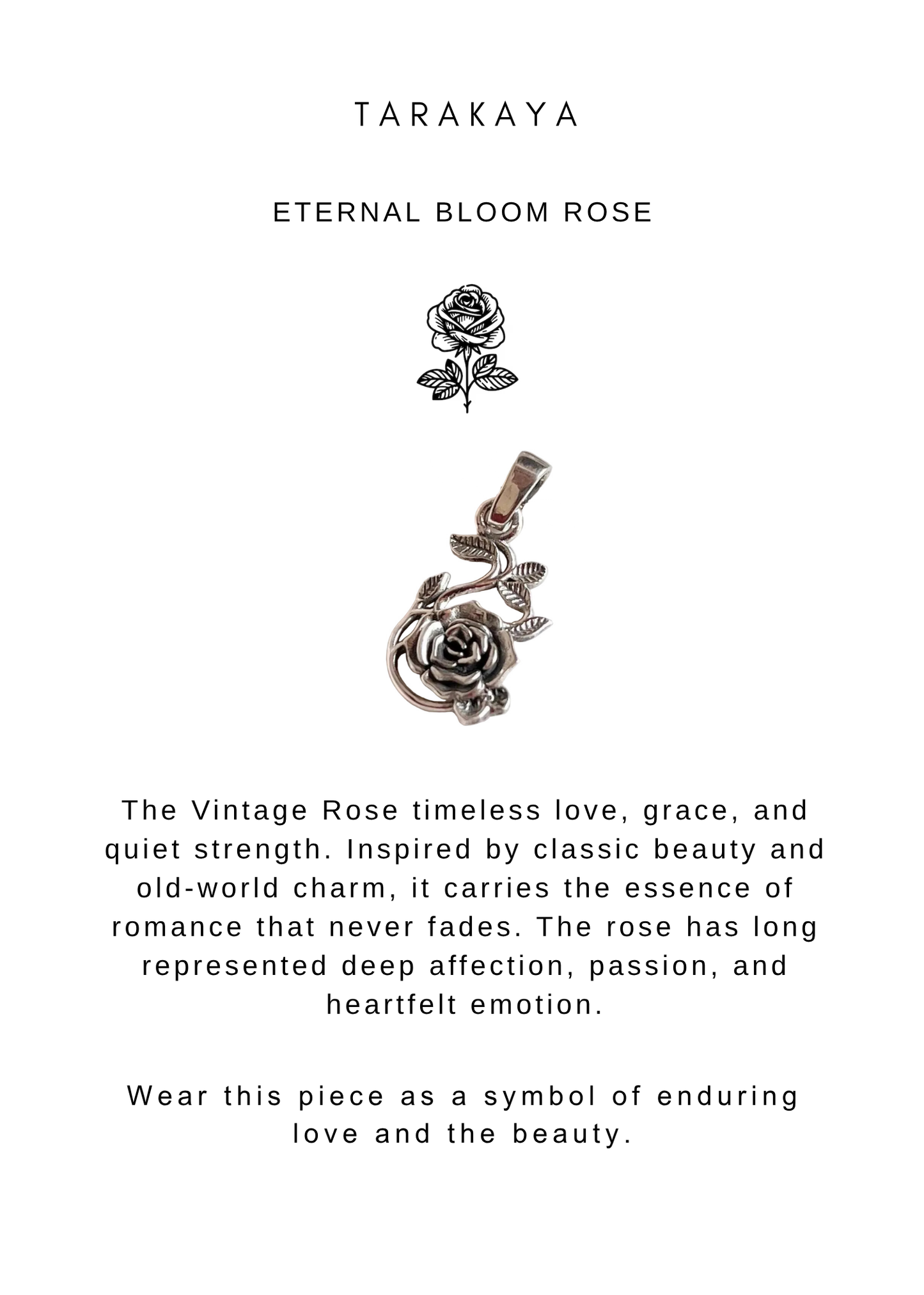 925 Sterling Silver Vintage Rose Pendant