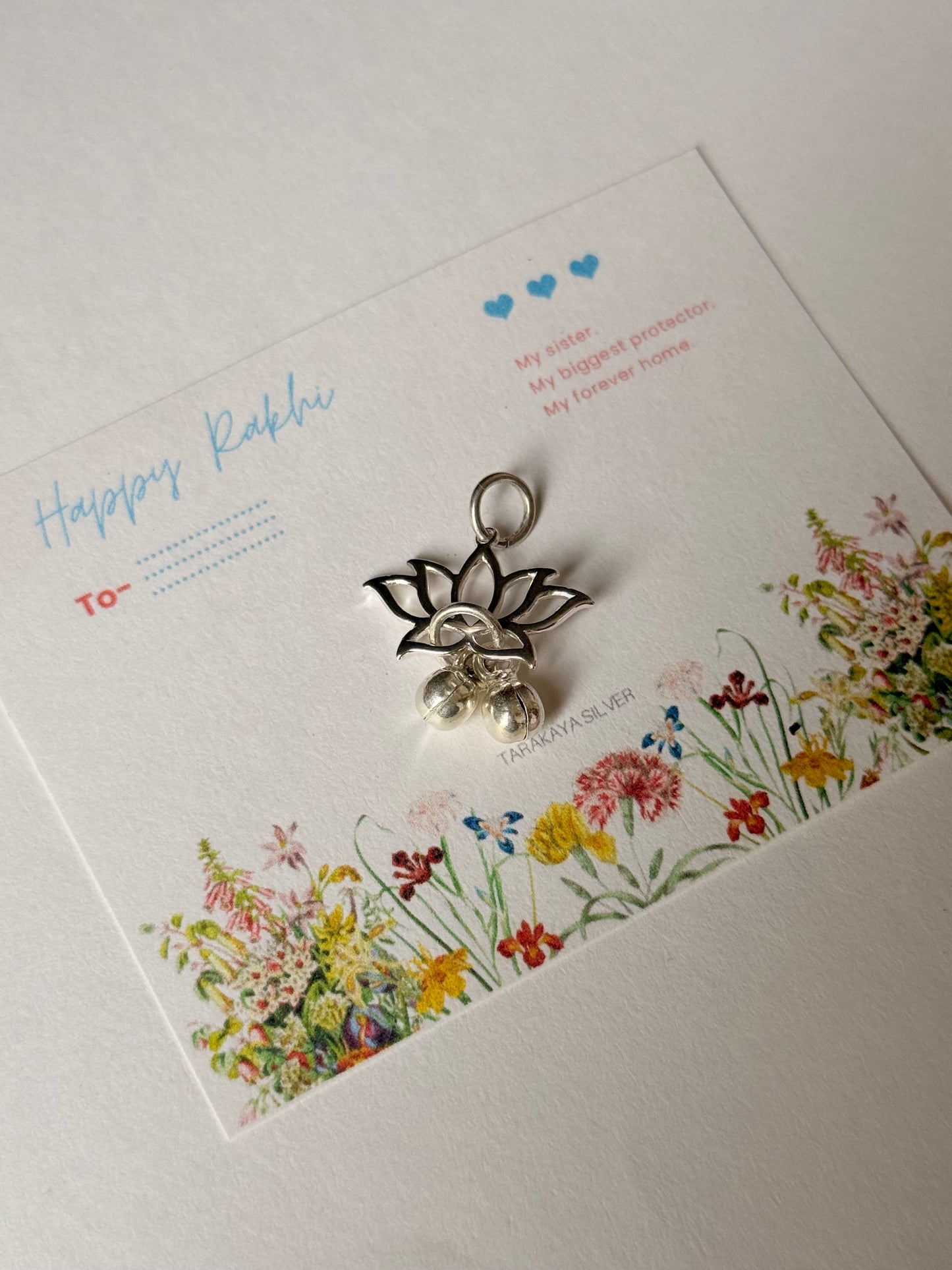 925 Sterling Silver Divine Lotus With Musical Charms - Reusable as Pendant/ Bracelet Charm Handcrafted Rakhi