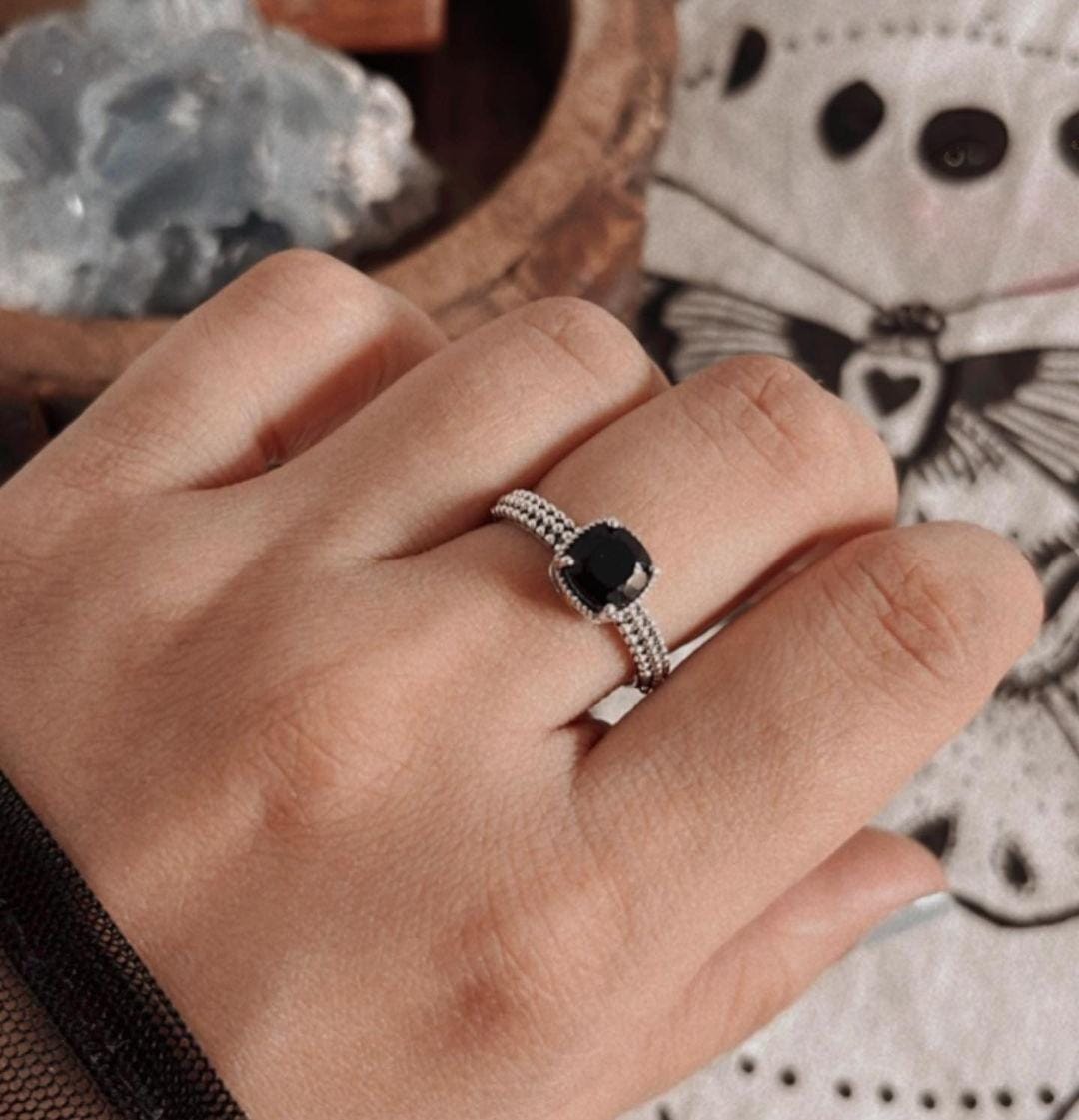 Classic Black Onyx Square Cut Vintage Silver Ring
