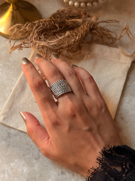 925 Sterling Silver Tribal Textured Fixed Wire Stack Band Ring