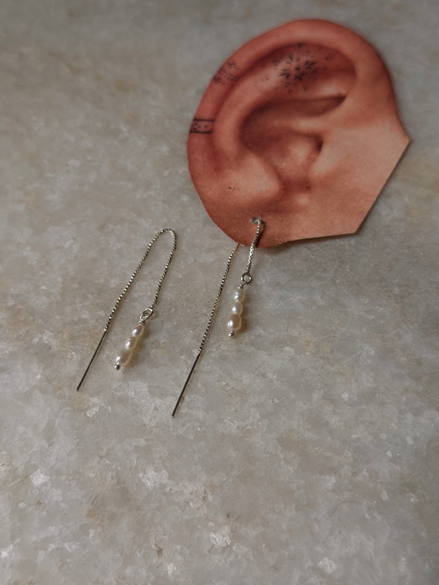 Fresh Water Pearls Threader/Sui Dhaga Handcrafted Minimal 925 Sterling Silver Earrings
