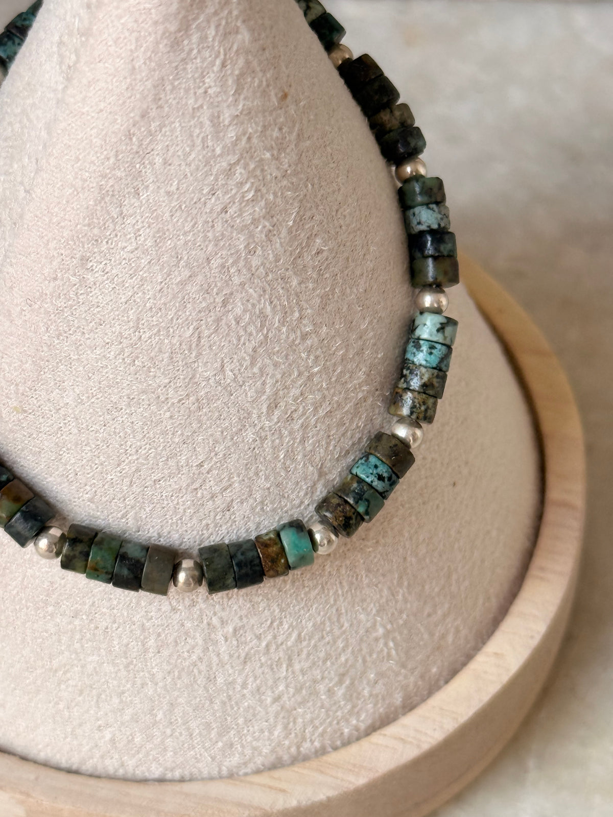 925 Sterling Silver African Turquoise Flat Tube Crystal Silver Balls Bracelet