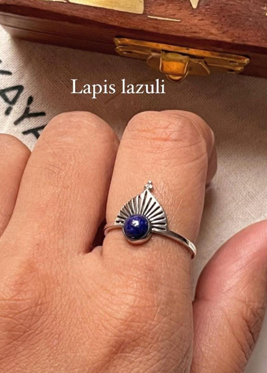 Lapis Lazuli Fan Boho Ring with 925 Sterling Silver Band
