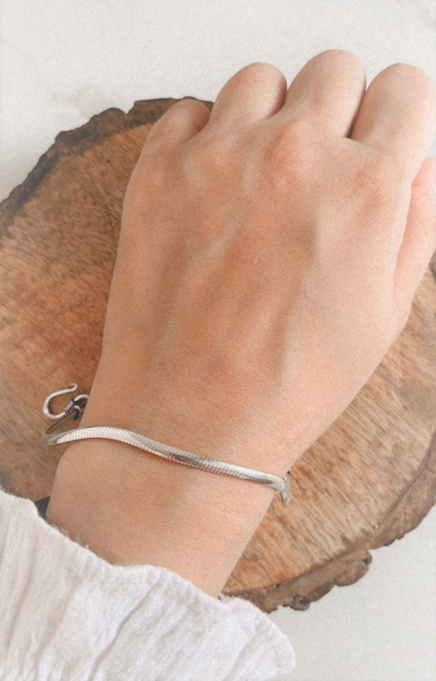 Antique Silver Flat Snake Chain Bracelet