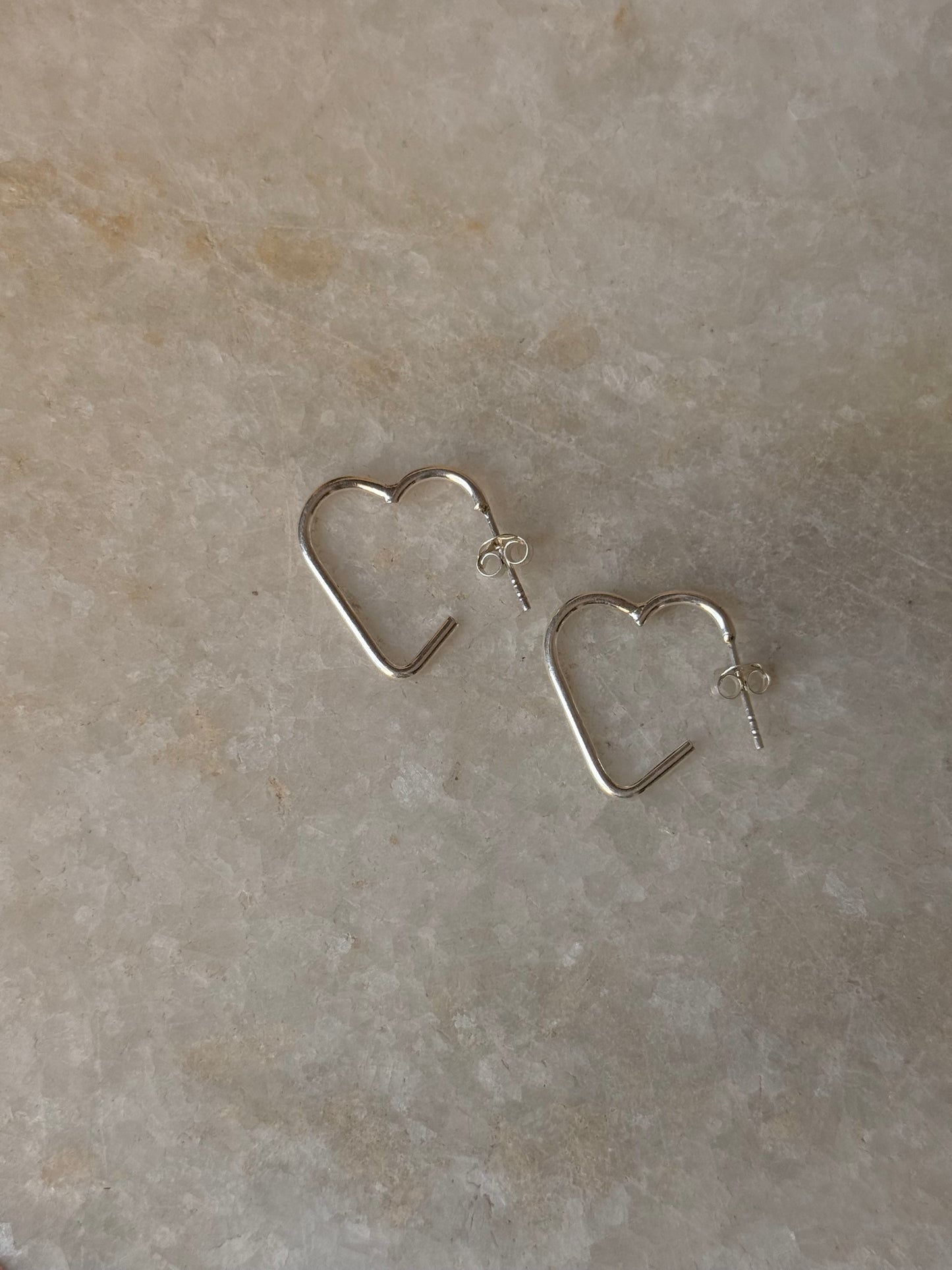 925 Sterling Silver Italian Heart Half Hoops