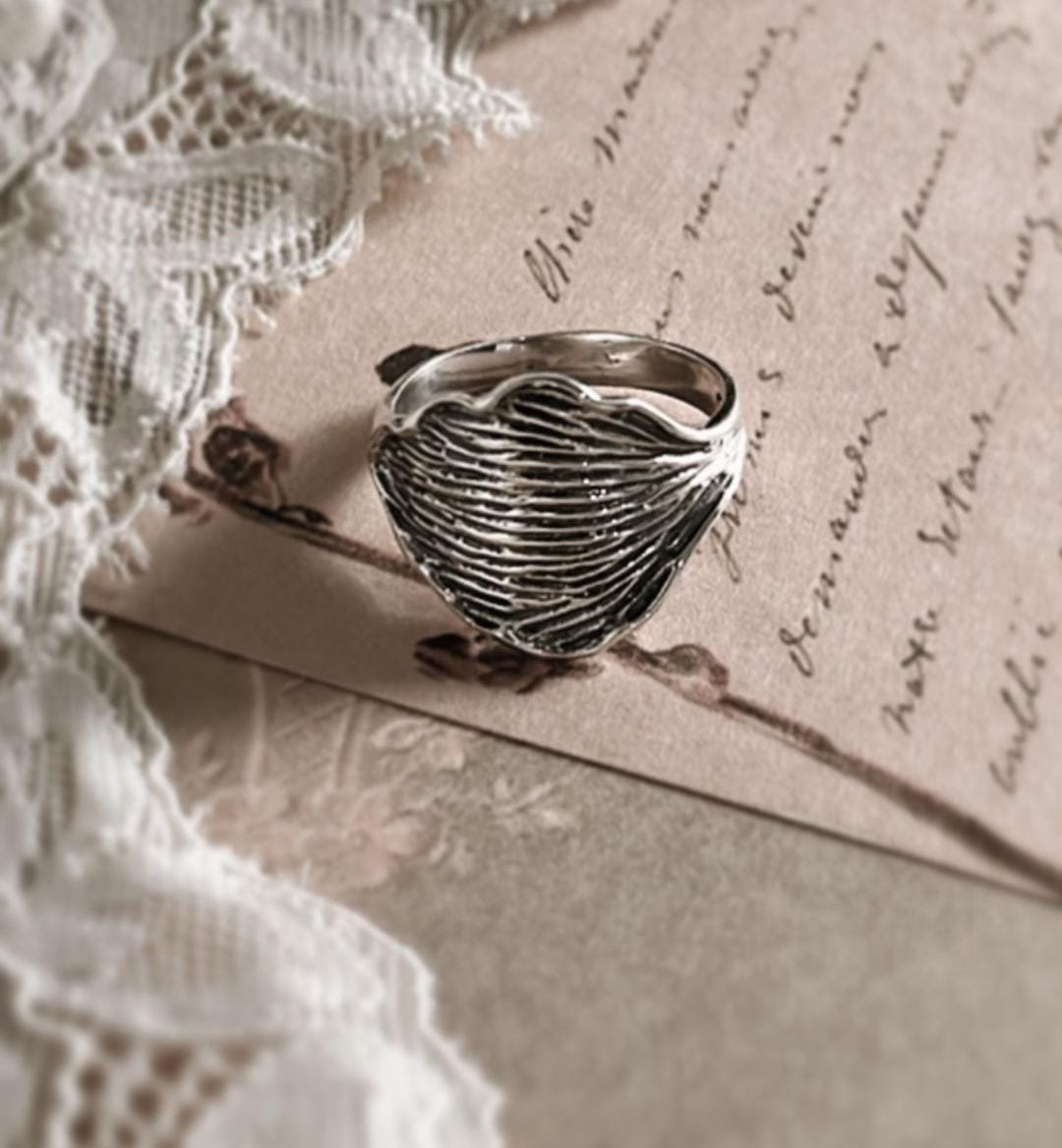 Silver Ring with Unique Ocean Shell Texture Detail
