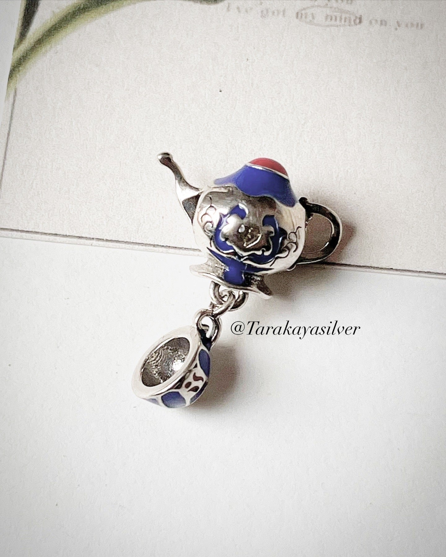 Tea pot and cup charm in 925 sterling silver for Pandora bracelet