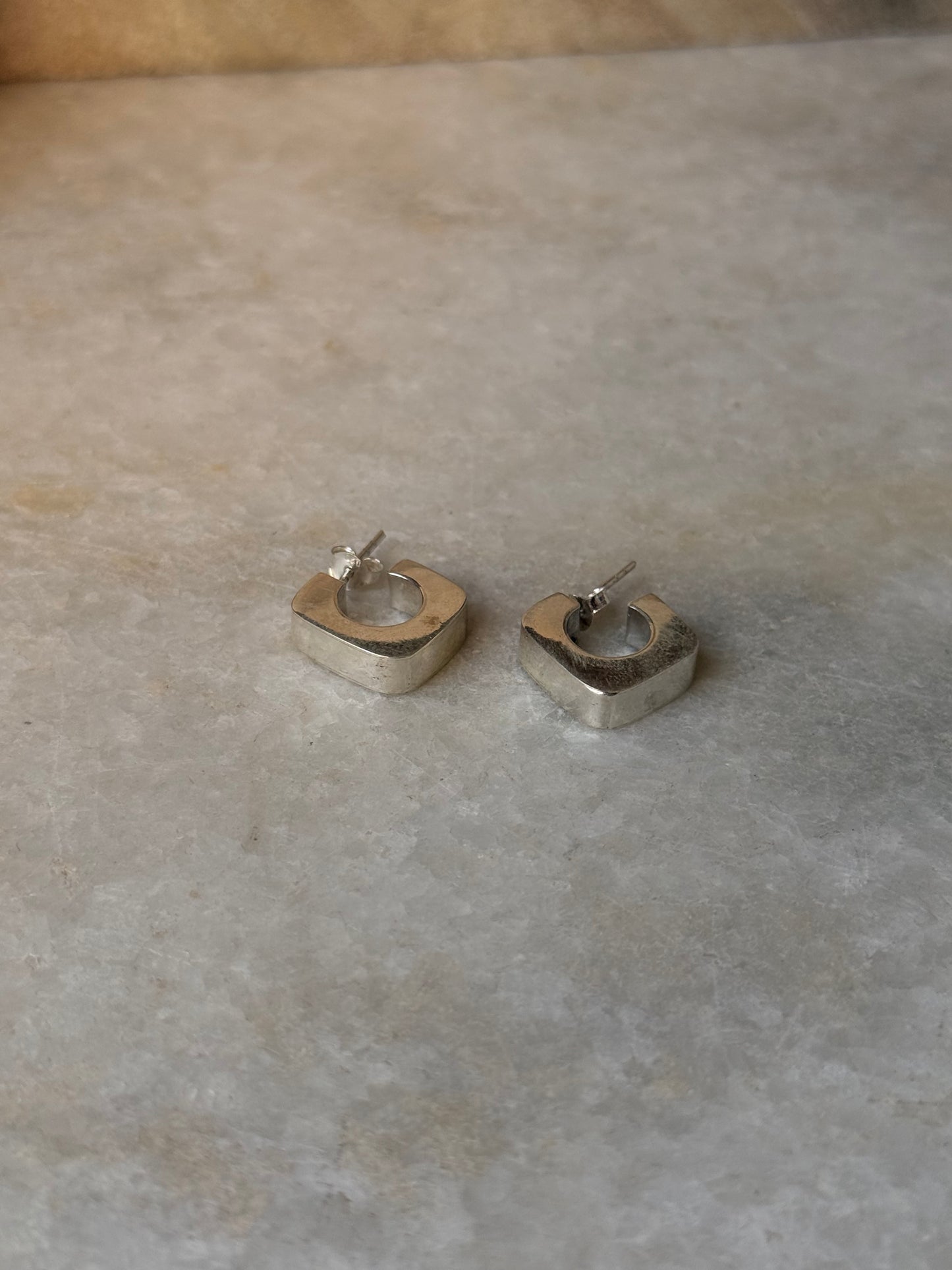 925 Sterling Silver Chunky Italian Square Half Hoops Earrings