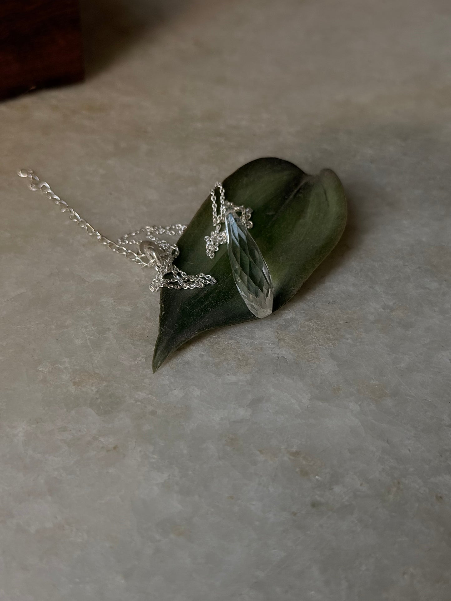 925 Sterling Silver Clear Quartz Crystal Drop Minimal Handcrafted Necklace