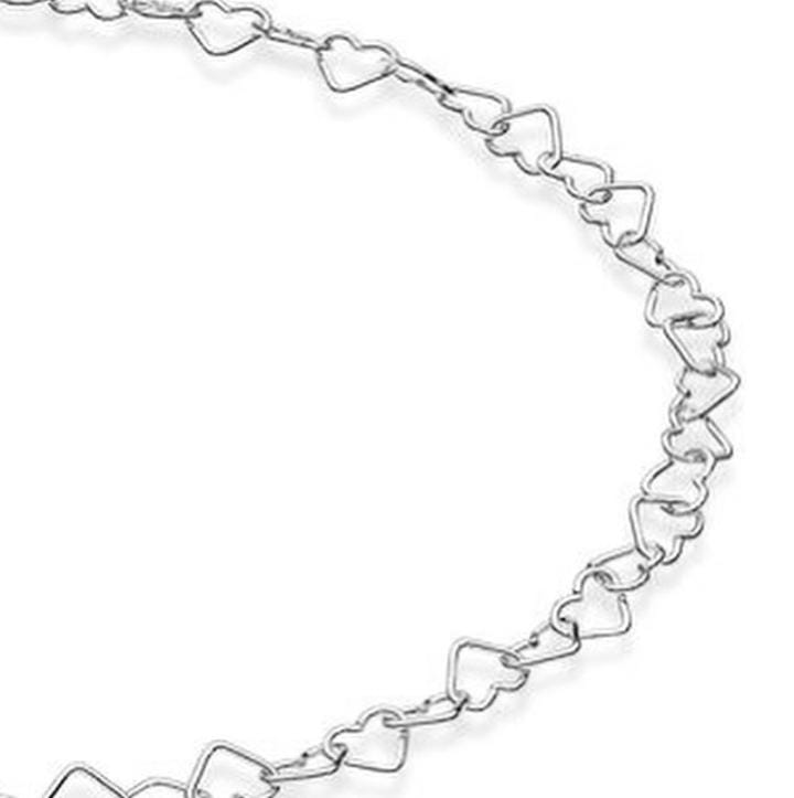 Delicate pure silver anklet with linked heart design