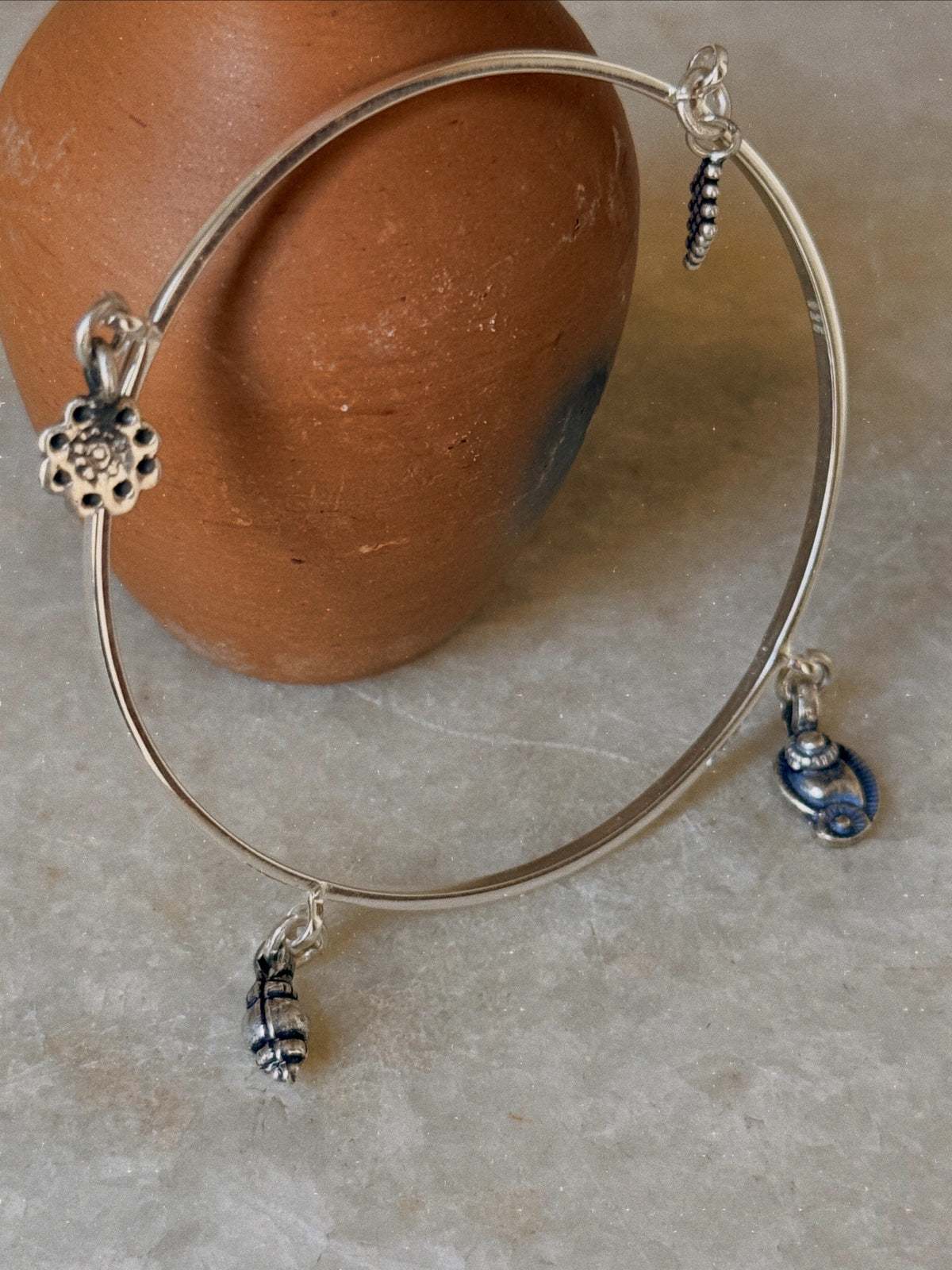 925 Sterling Silver Tribal Charms Stackable Bangle- single pc