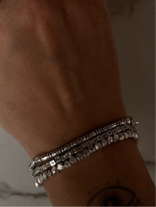 Handcrafted sterling silver statement stackable bracelet  