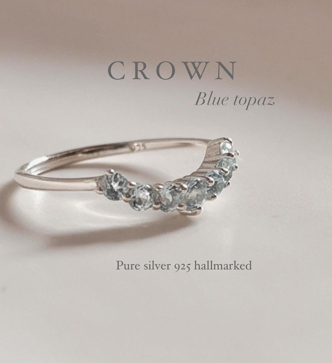 Timeless Blue Topaz Crown Stone Silver Ring for Women