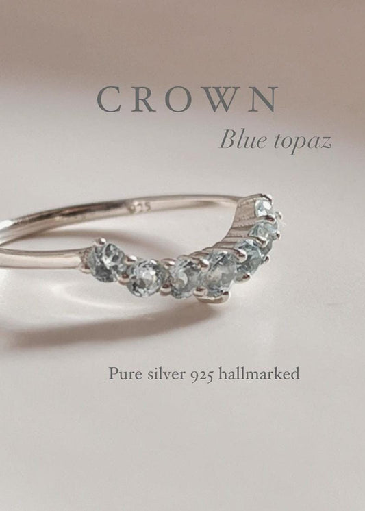Timeless Blue Topaz Crown Stone 925 sterling silver Ring for Women