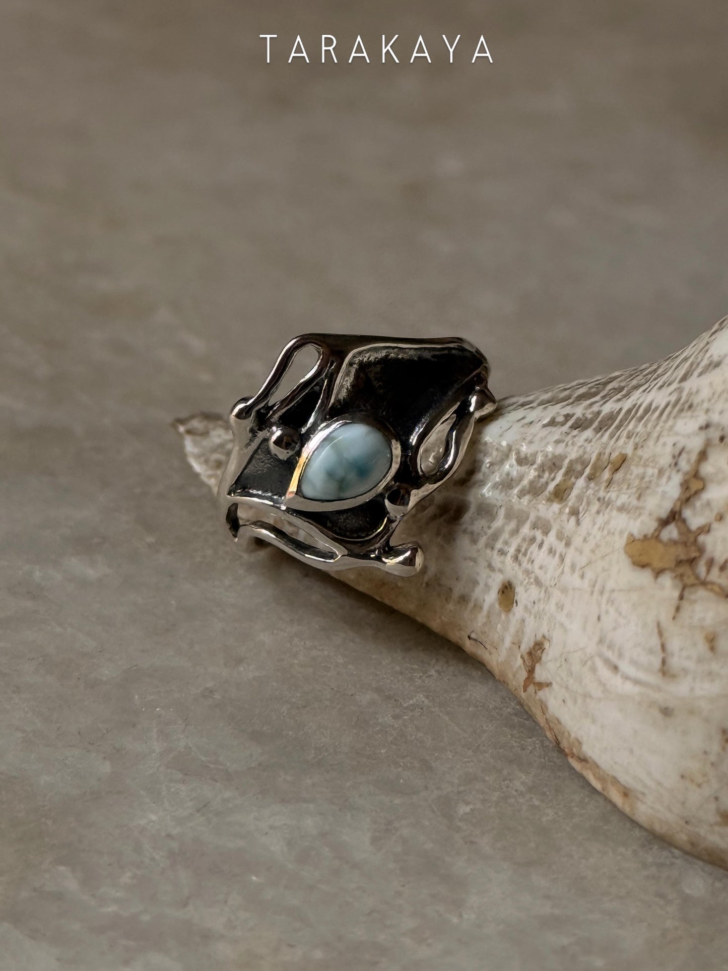 925 Sterling Silver New Larimar Molten Drip Ring
