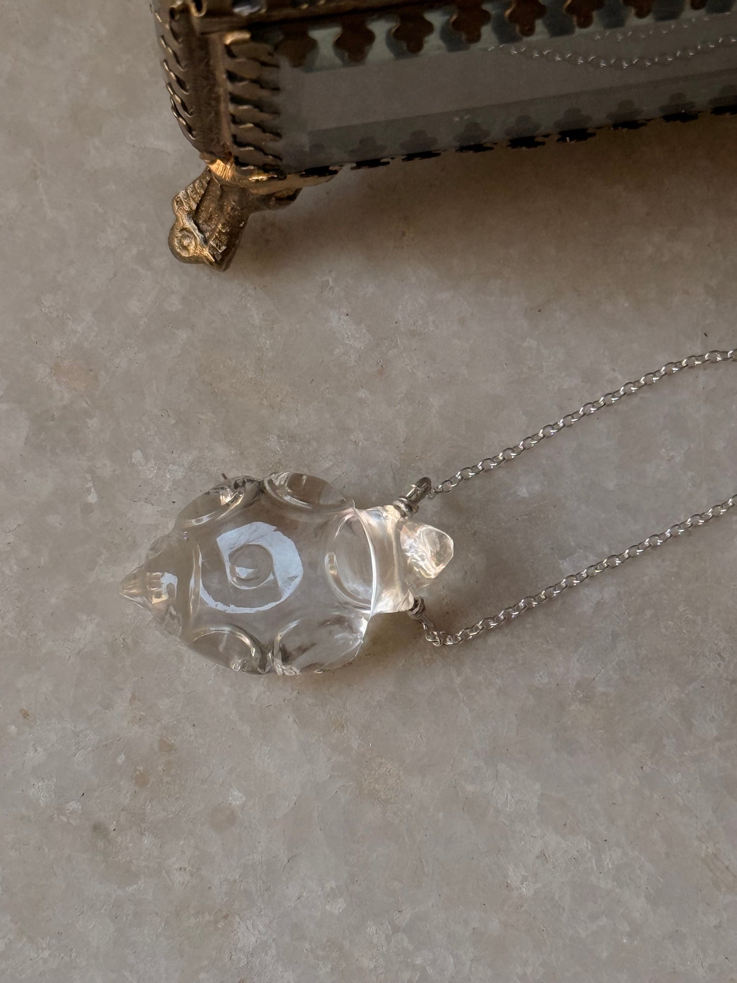 925 Sterling Silver Clear Quartz Tortoise Handcrafted Necklace