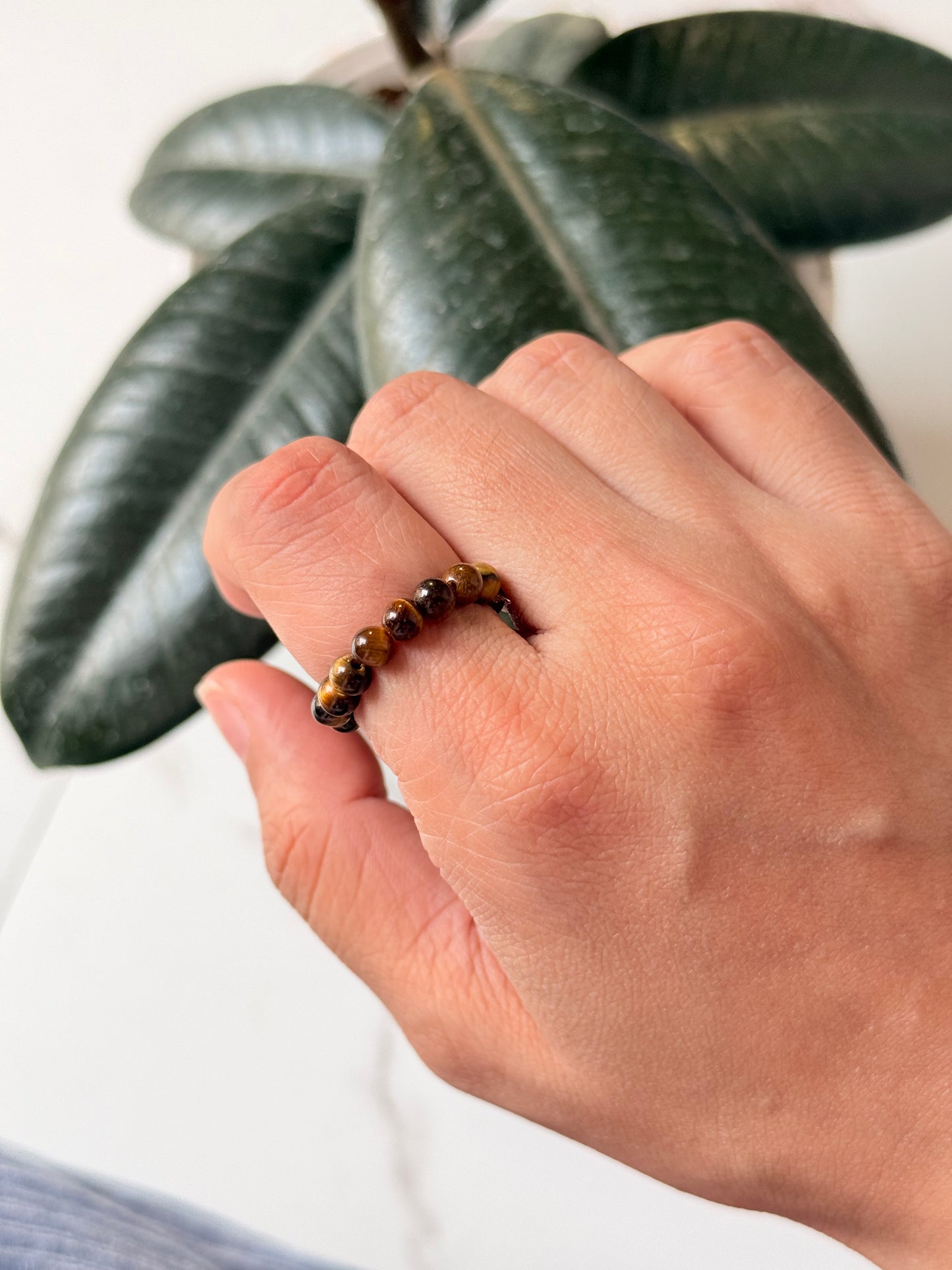Natural Crystal Tiger Eye 4MM Stretchy Rings