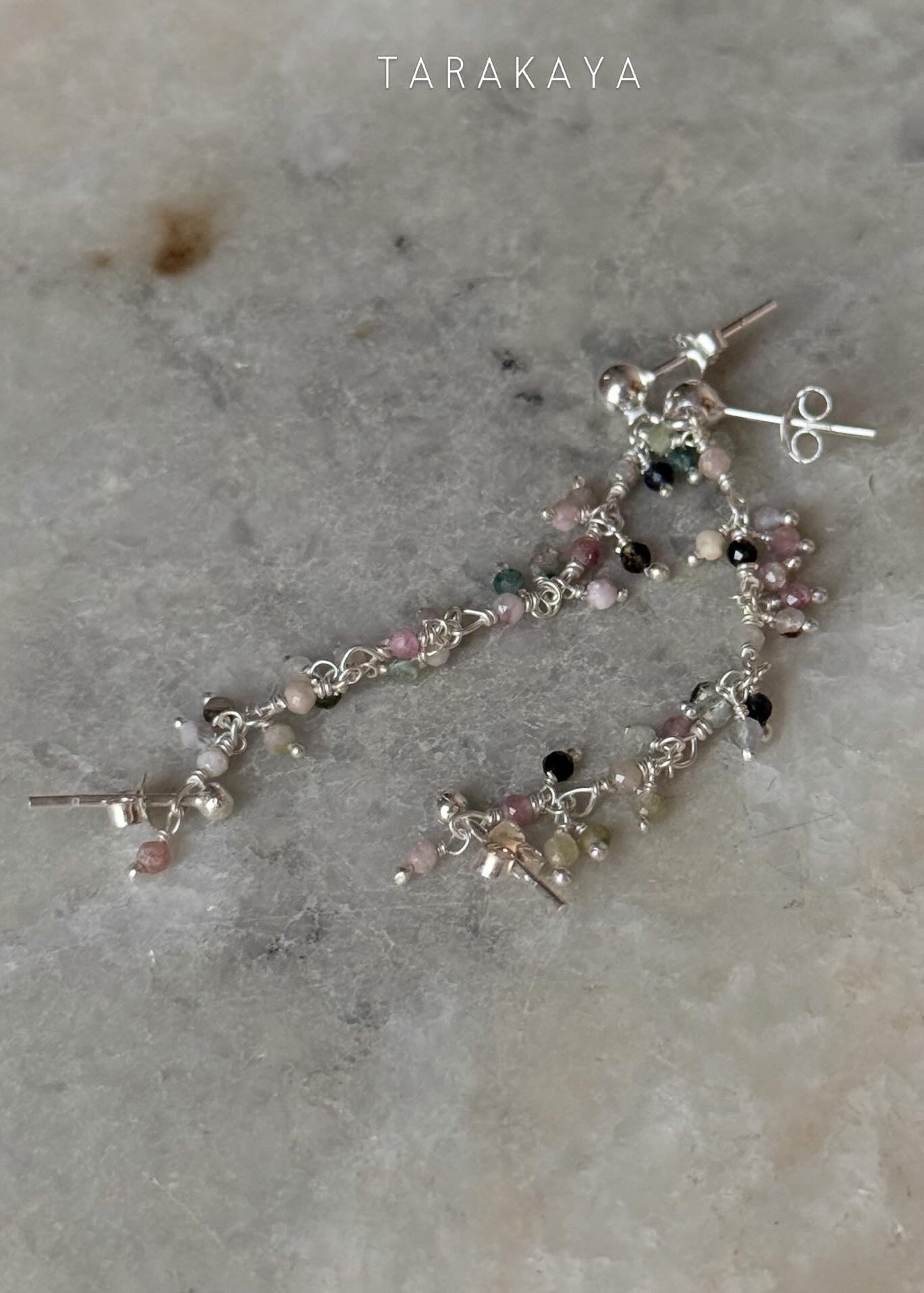 925 Sterling Silver Multi Tourmaline Dual Chain Connector Earrings