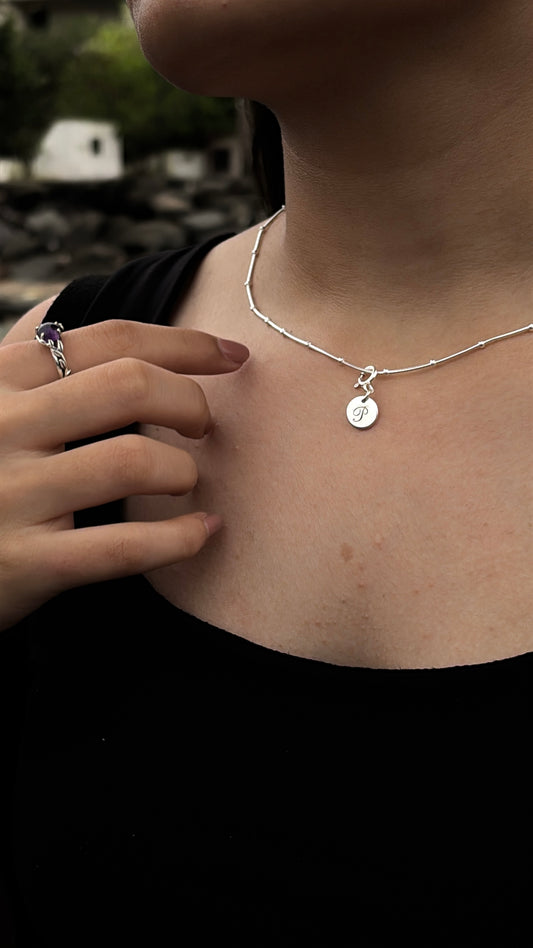 925 Sterling Silver Vintage Font Engraved Initial Charm / necklace