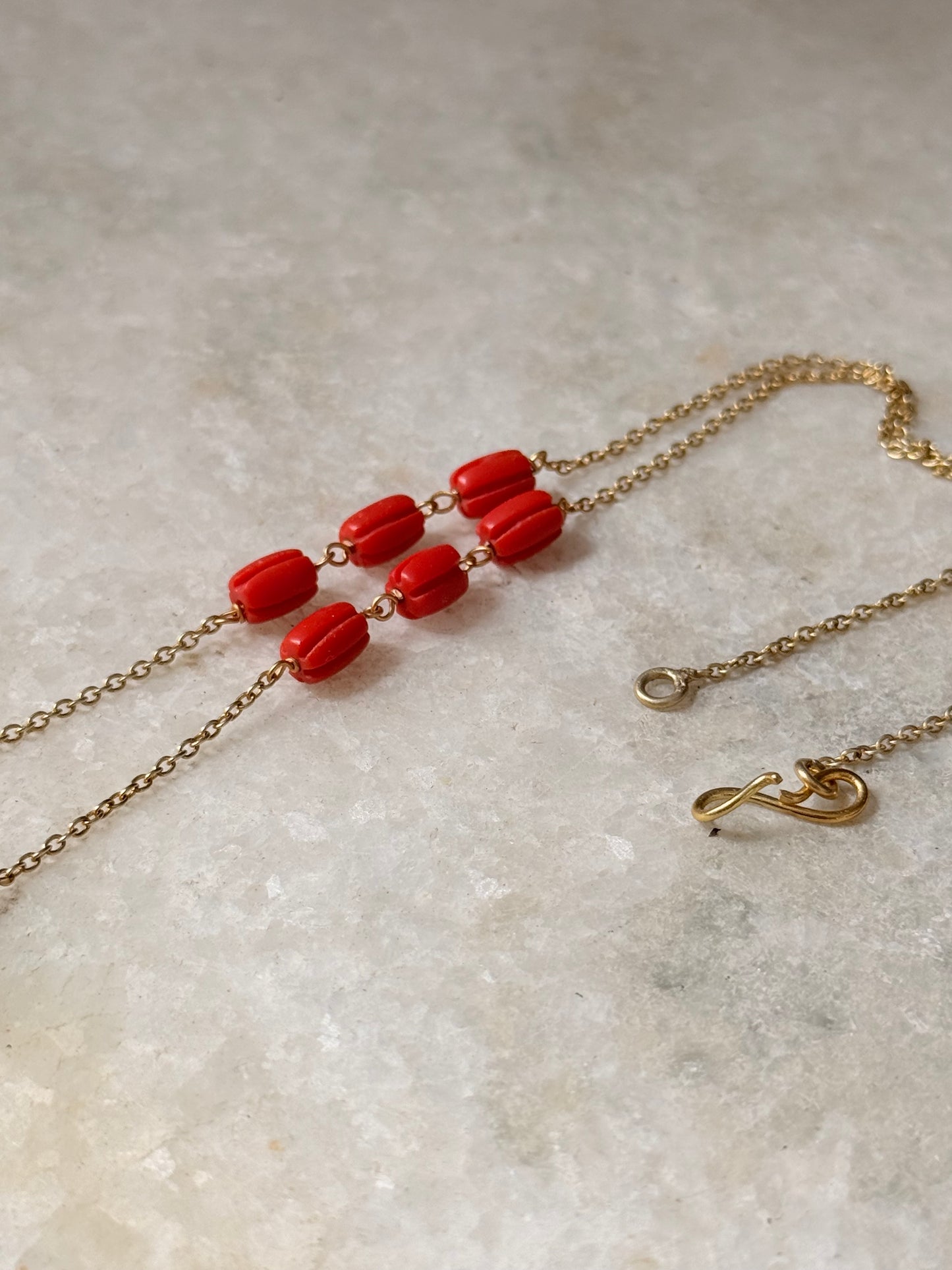 925 Sterling Silver Gold Plated Coral and Antique Moissanite Polki Statement Necklace