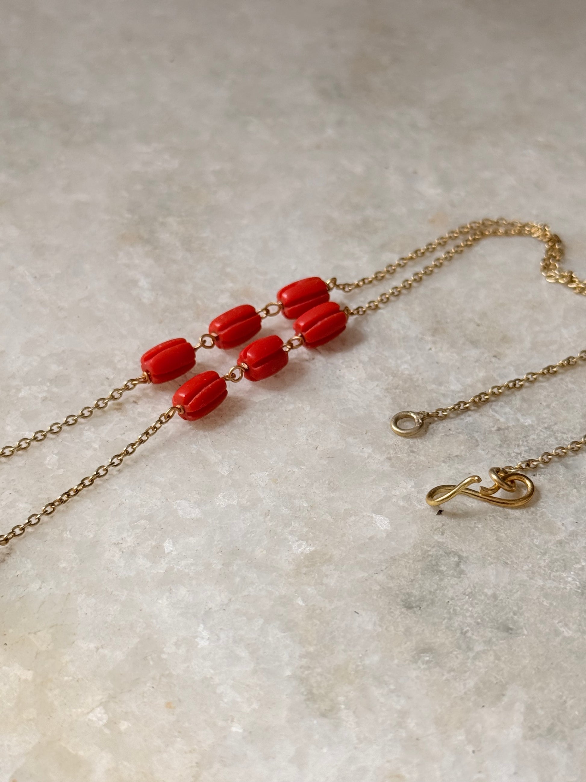 925 Sterling Silver Gold Plated Coral and Antique Moissanite Polki Statement Necklace