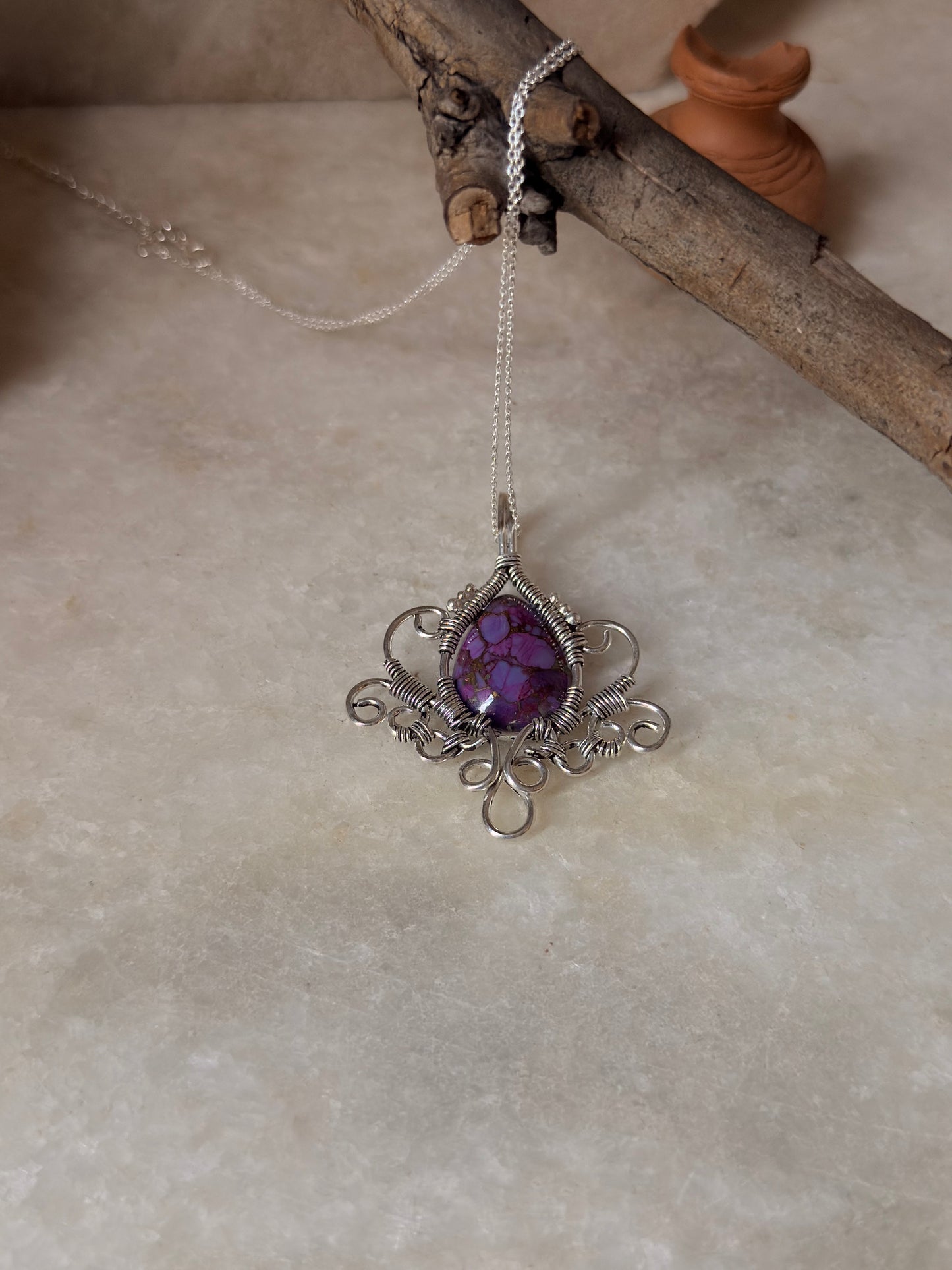 925 Sterling Silver Handcrafted Wire Wrapped One of a Kind Agate Pendant