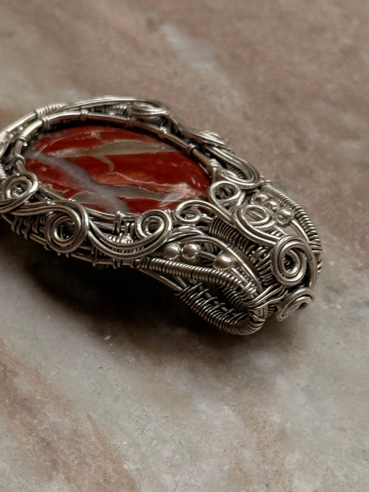 925 Sterling Silver Jasper Crystal Wire Wrapped Statement Handcrafted Pendant