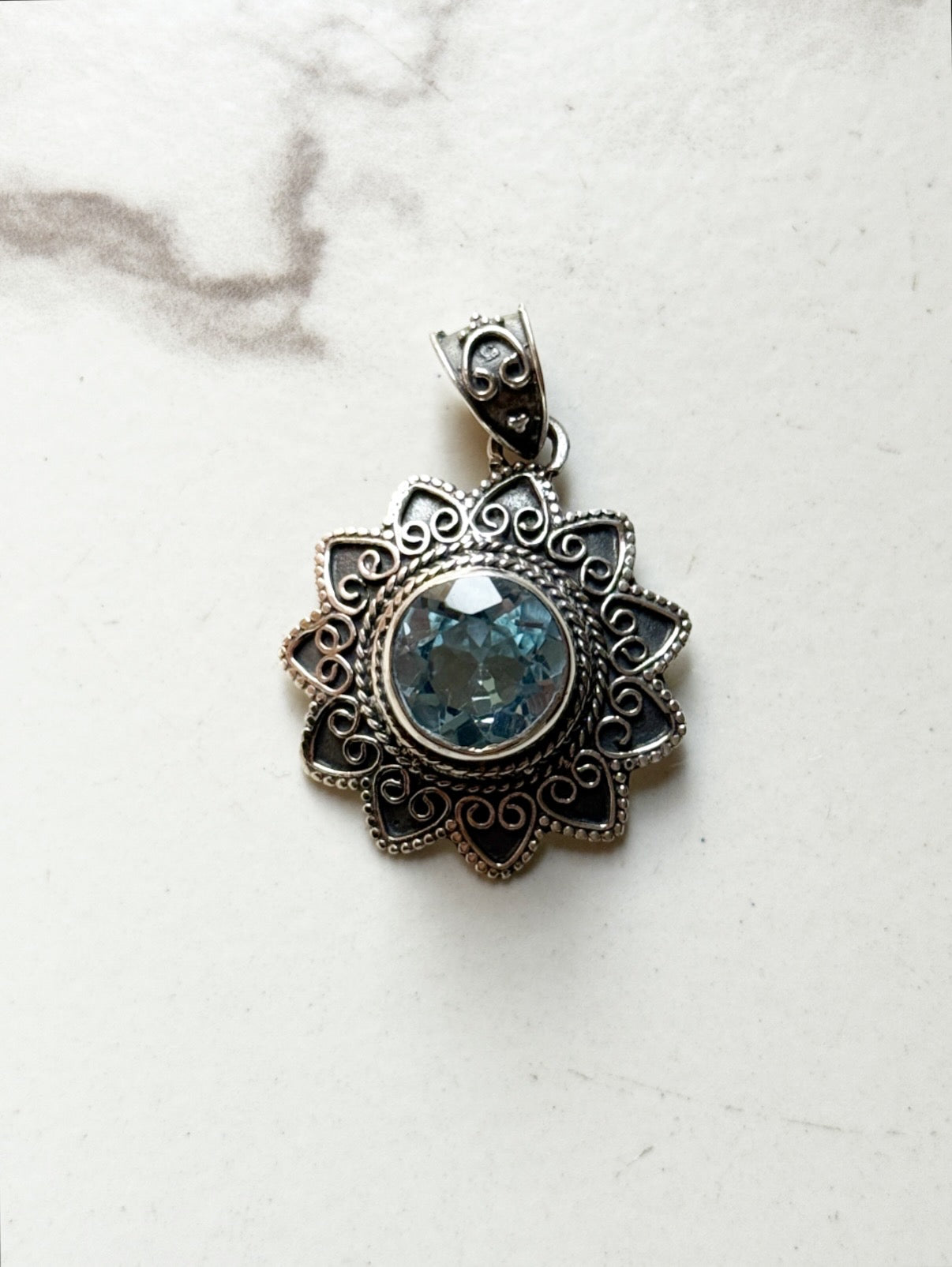 Blue Topaz Mandala Boho 925 Sterling Silver Pendant