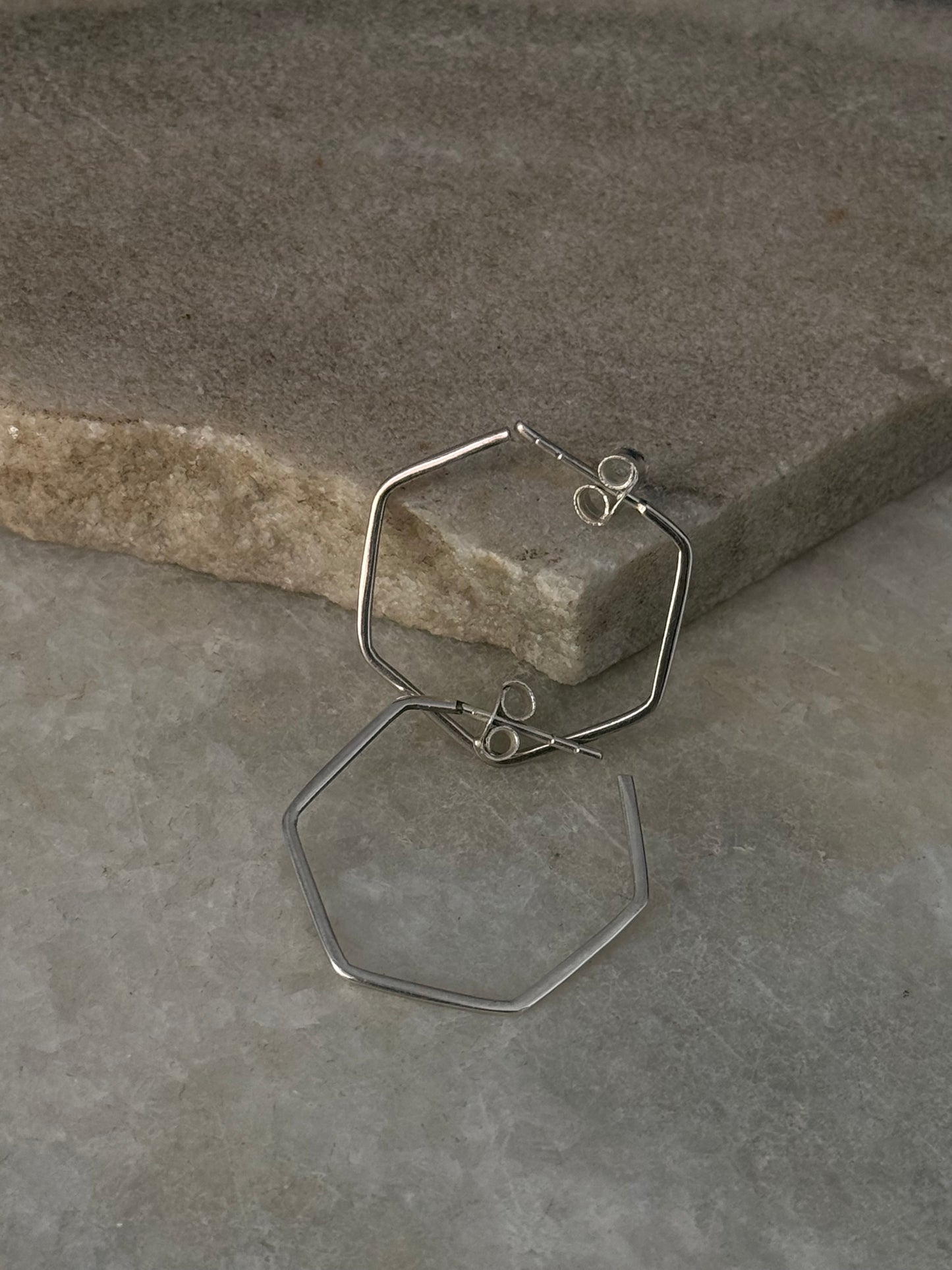 925 Sterling Silver Hexagon Plain Hoops